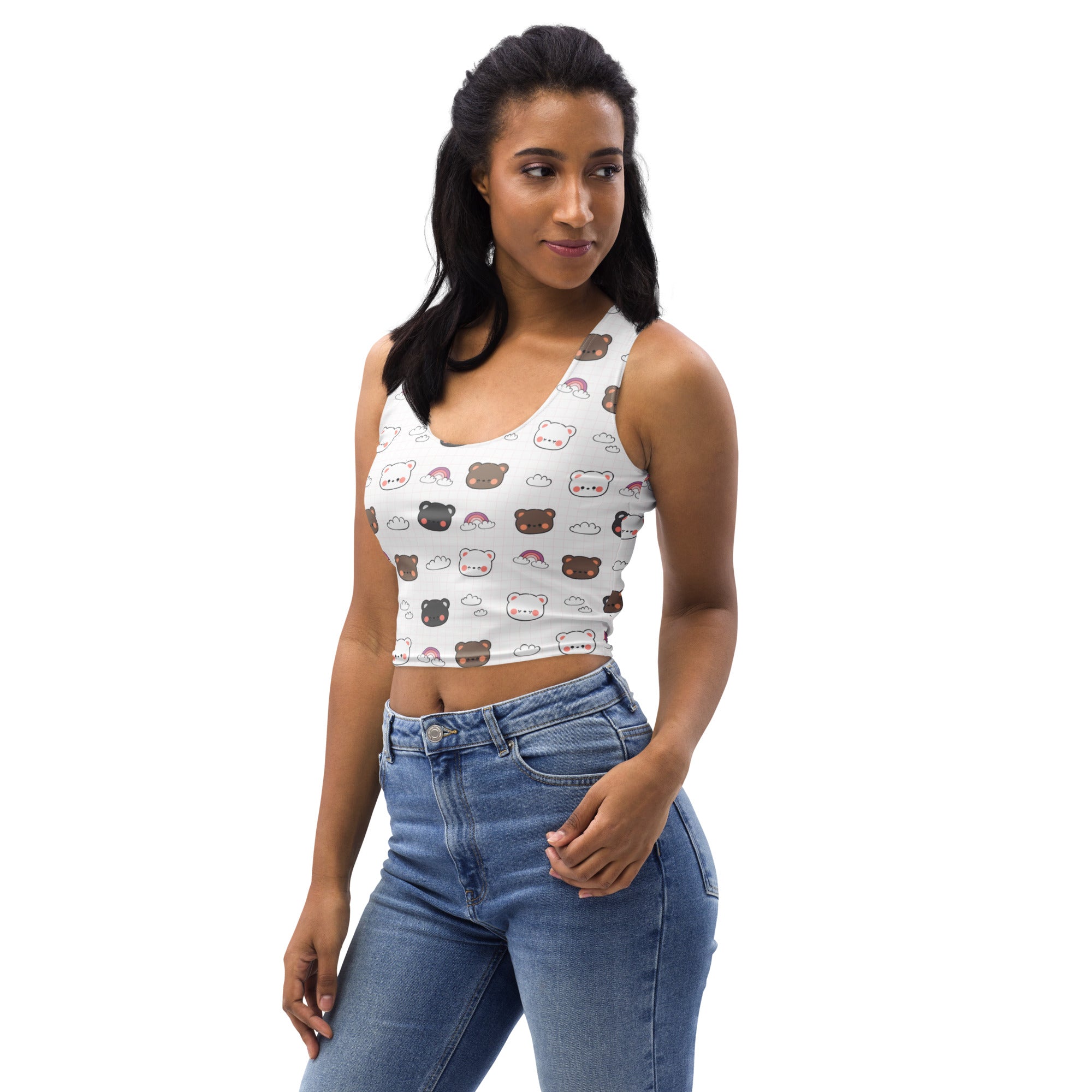 Women's Kawaii Bear Buttery Soft Crop Top- Quick-Drying UPF 50+ Stretch Top