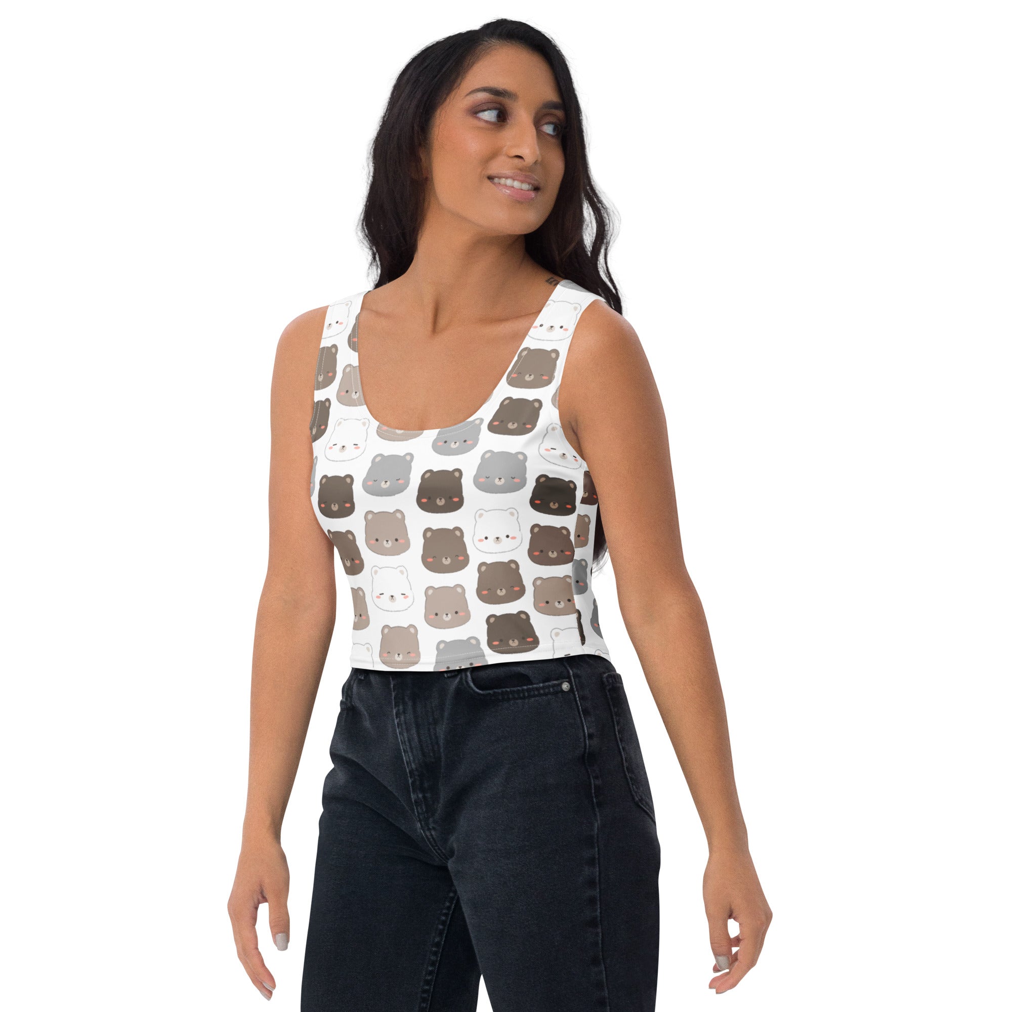 Women's Bear Print Buttery Soft Crop Top- Quick-Drying UPF 50+ Stretch Top