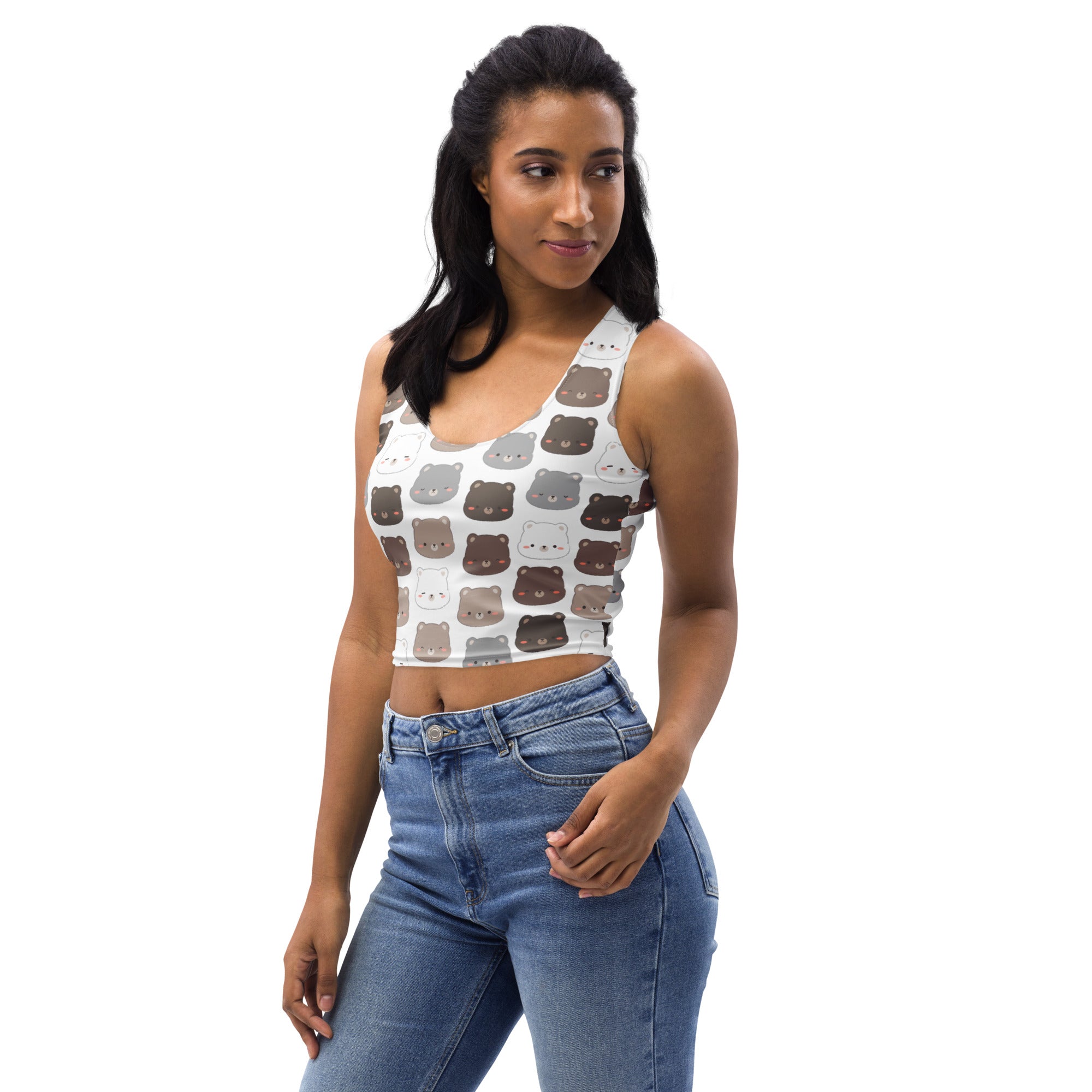 Women's Bear Print Buttery Soft Crop Top- Quick-Drying UPF 50+ Stretch Top