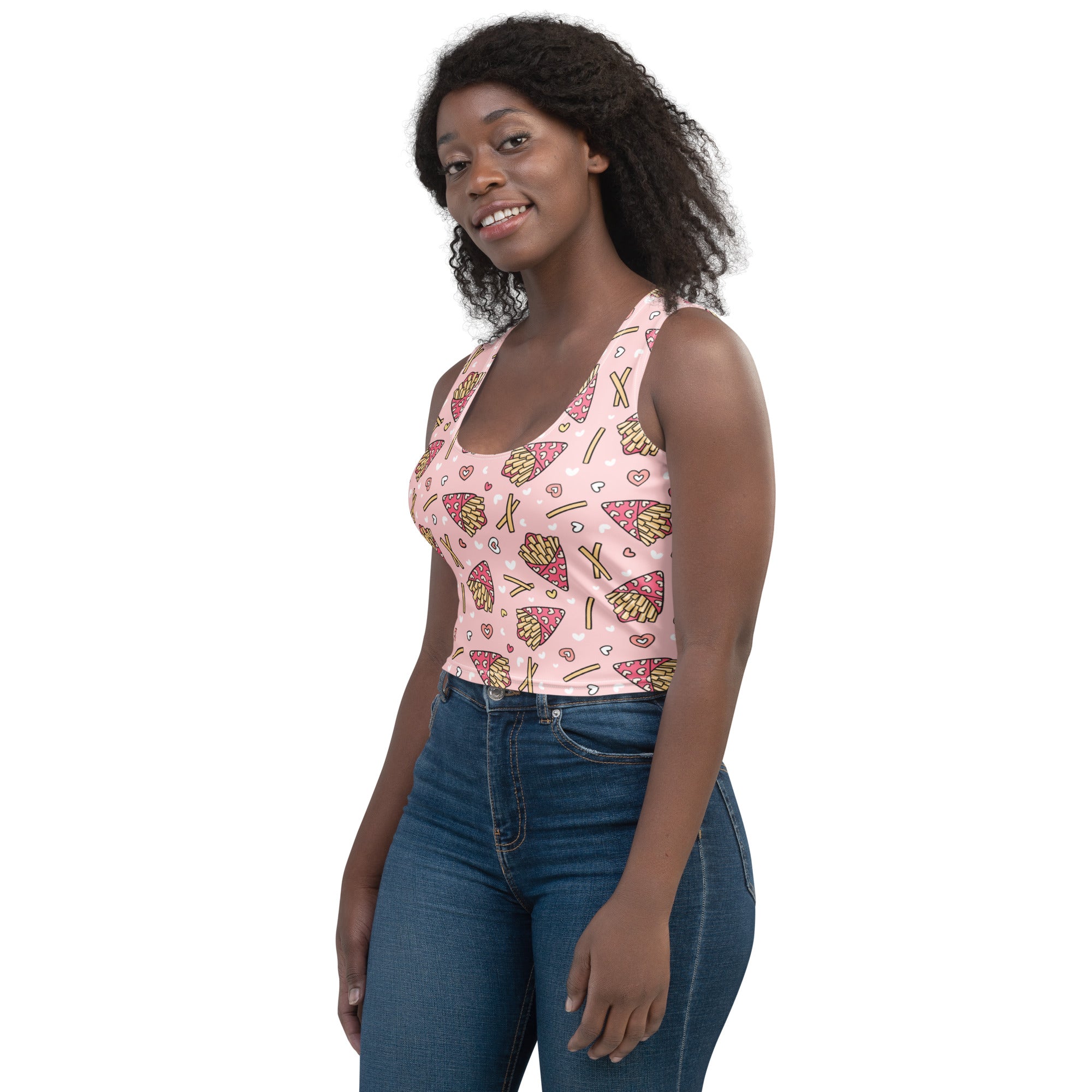 Women's Pink French Fries Buttery Soft Crop Top- Quick-Drying UPF 50+ Stretch Top