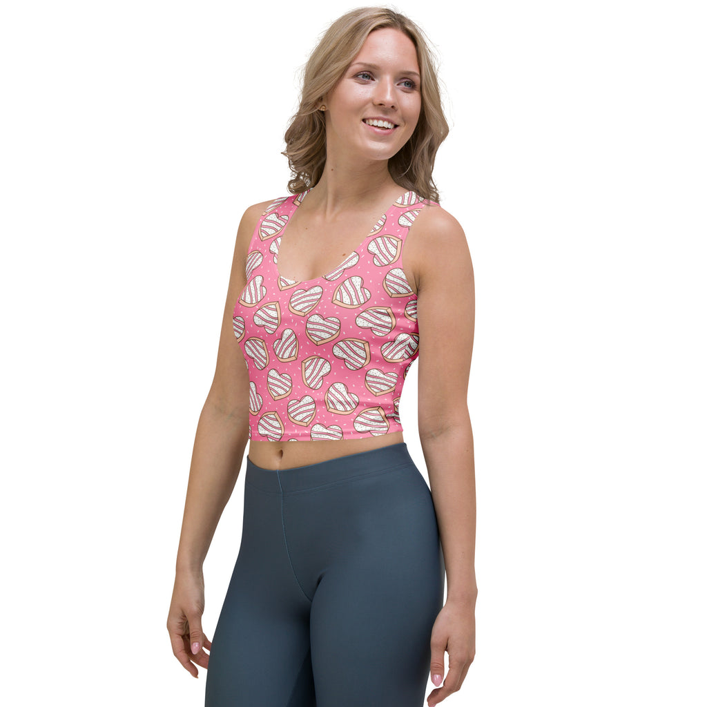 Women's Pink Heart Cookies Buttery Soft Crop Top- Quick-Drying UPF 50+ Stretch Top