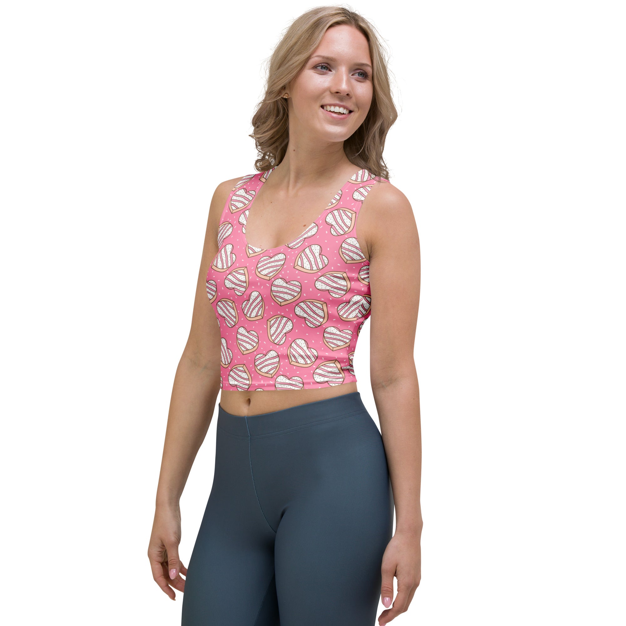 Women's Pink Heart Cookies Buttery Soft Crop Top- Quick-Drying UPF 50+ Stretch Top