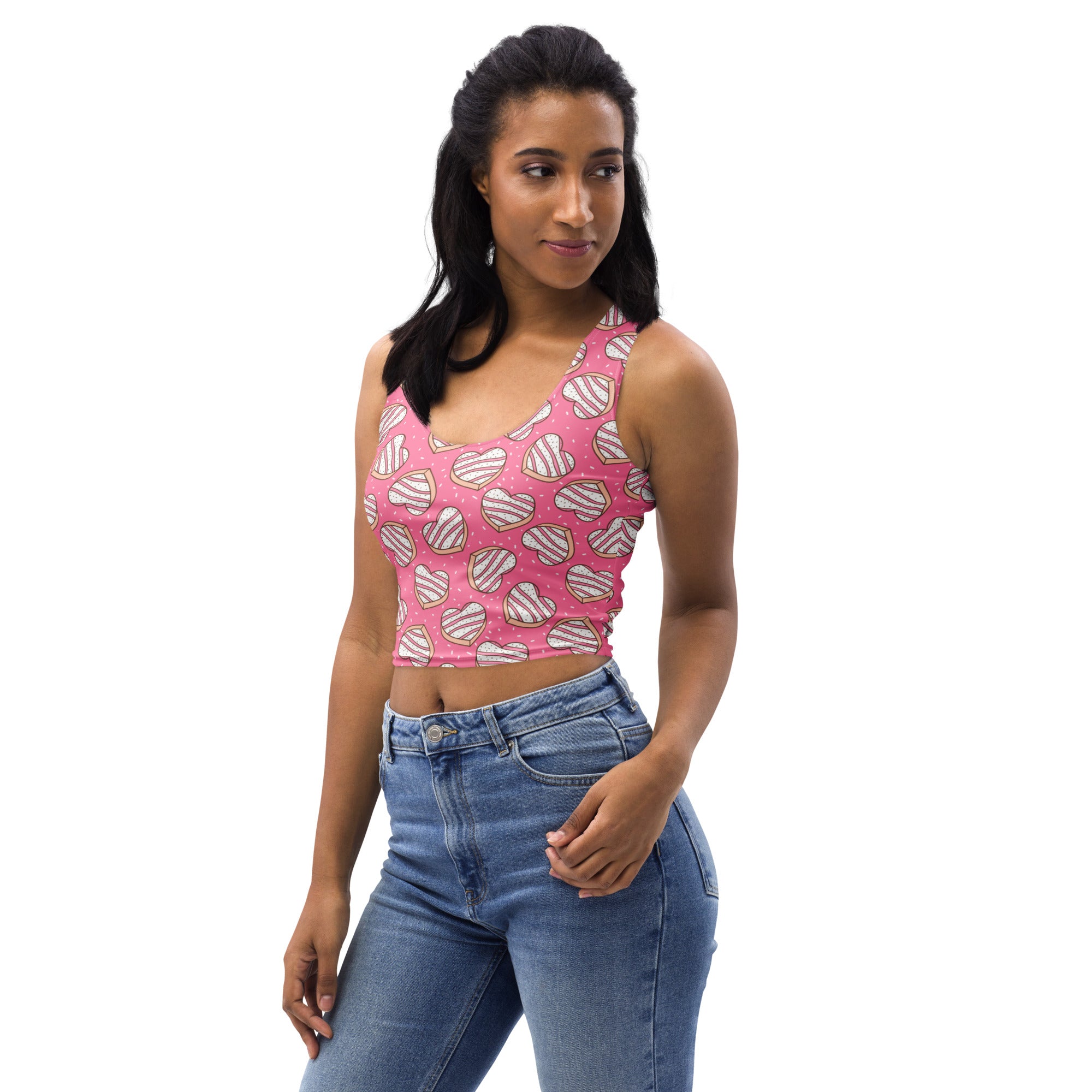 Women's Pink Heart Cookies Buttery Soft Crop Top- Quick-Drying UPF 50+ Stretch Top