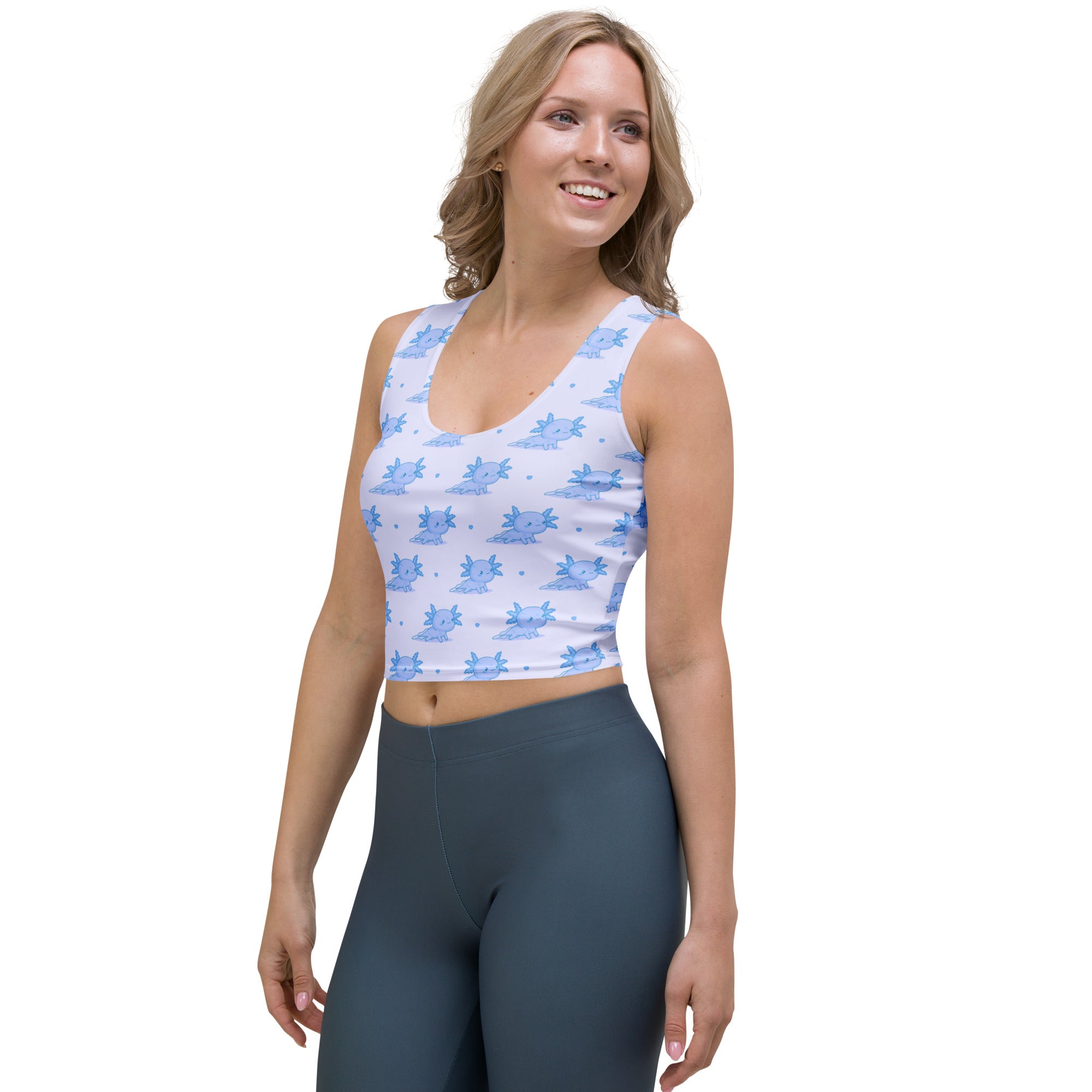 Women's Blue Axolotl Buttery Soft Crop Top- Quick-Drying UPF 50+ Stretch Top