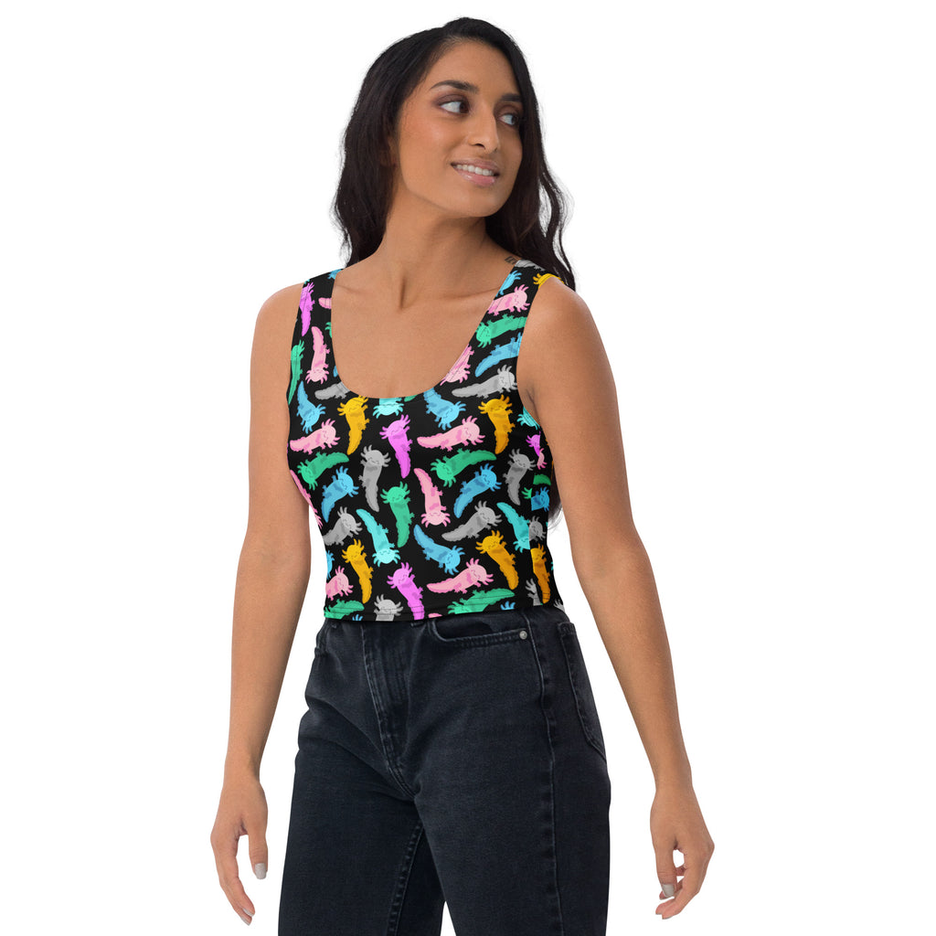 Women's Colorful Axolotl Buttery Soft Crop Top- Quick-Drying UPF 50+ Stretch Top