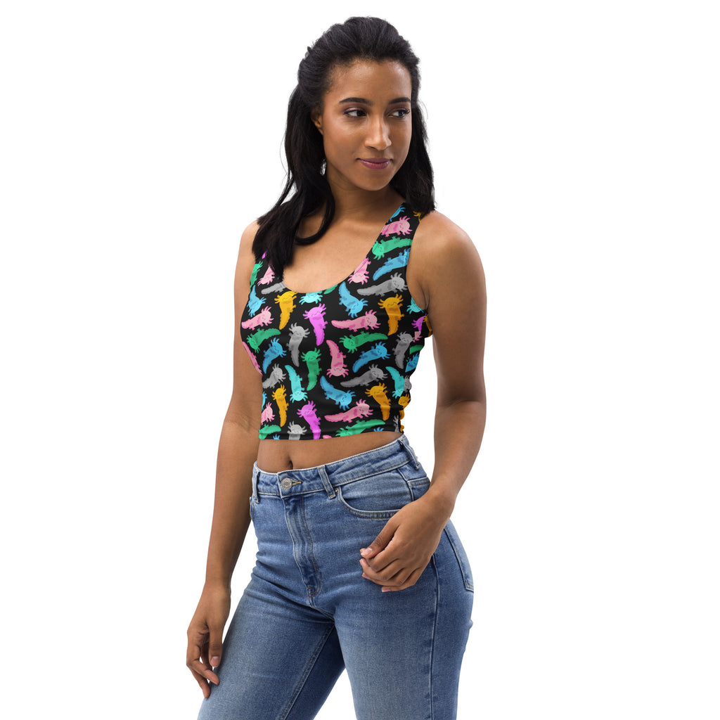 Women's Colorful Axolotl Buttery Soft Crop Top- Quick-Drying UPF 50+ Stretch Top
