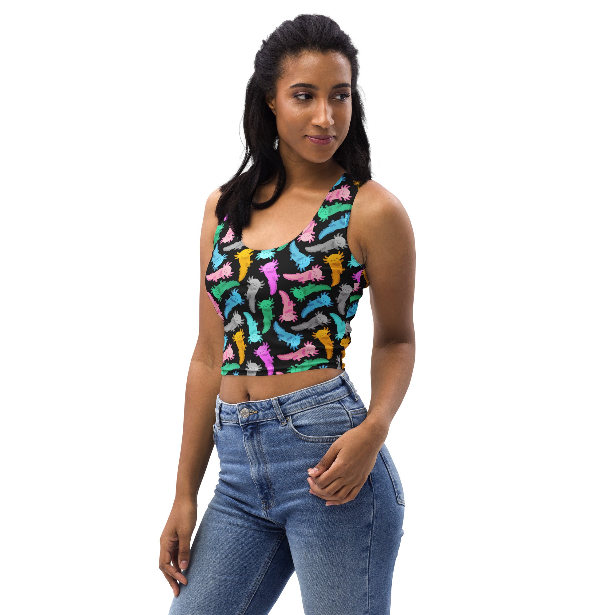 Women's Colorful Axolotl Buttery Soft Crop Top- Quick-Drying UPF 50+ Stretch Top