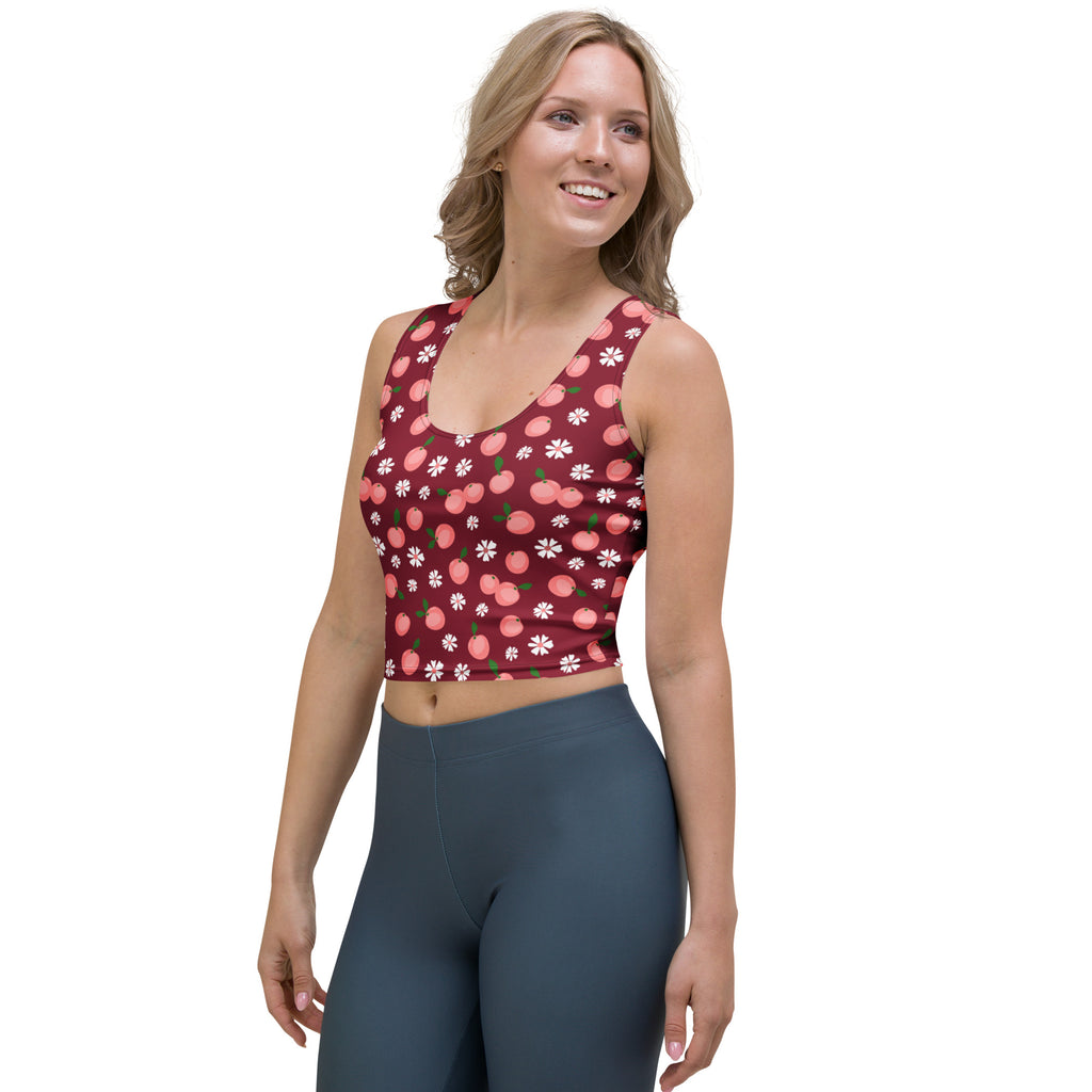 Women's Cherry Floral Buttery Soft Crop Top- Quick-Drying UPF 50+ Stretch Top