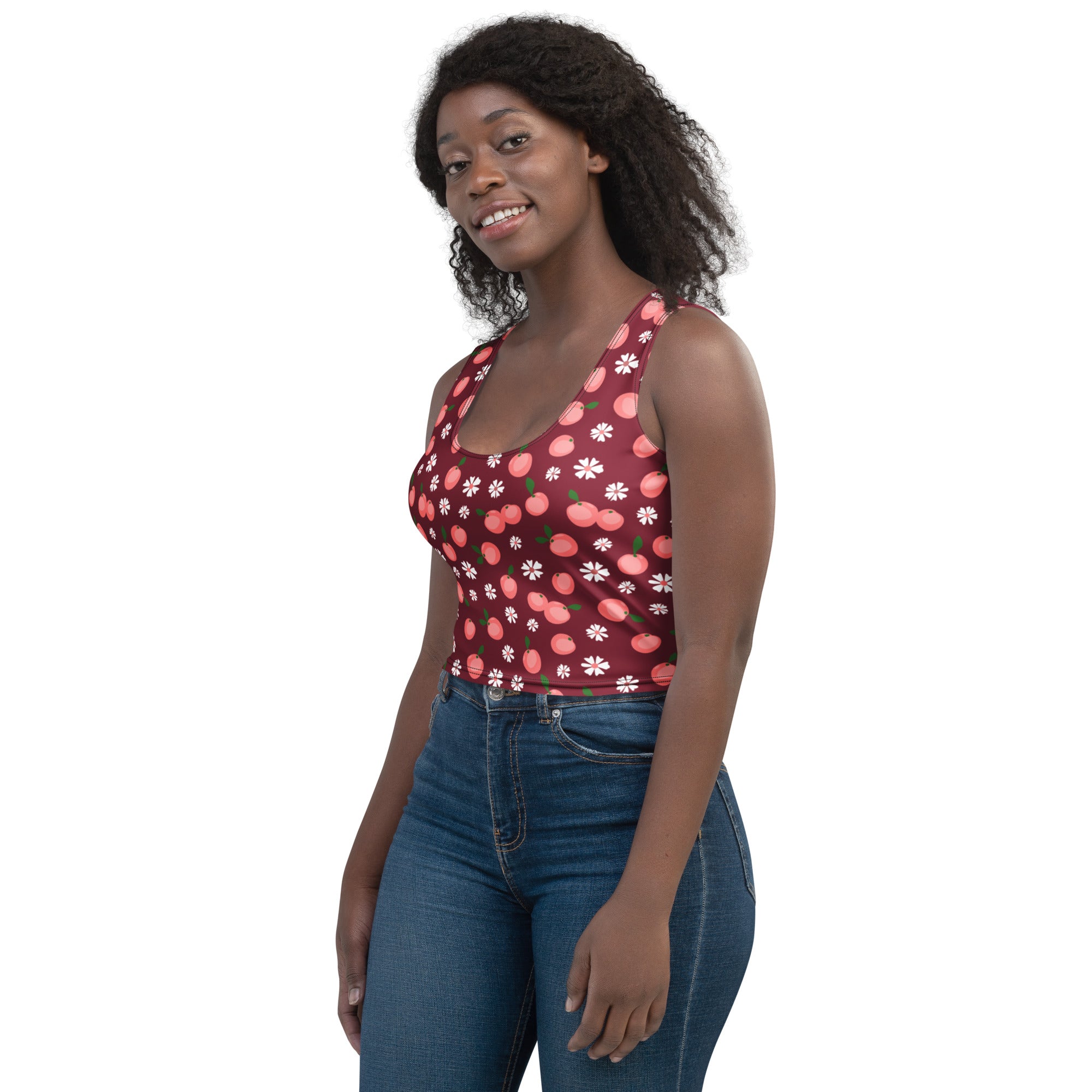 Women's Cherry Floral Buttery Soft Crop Top- Quick-Drying UPF 50+ Stretch Top