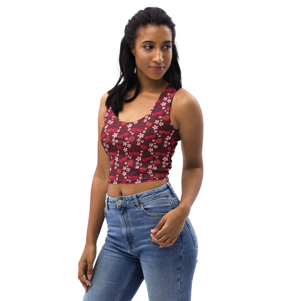 Women's Burgundy Cherry Buttery Soft Crop Top- Quick-Drying UPF 50+ Stretch Top