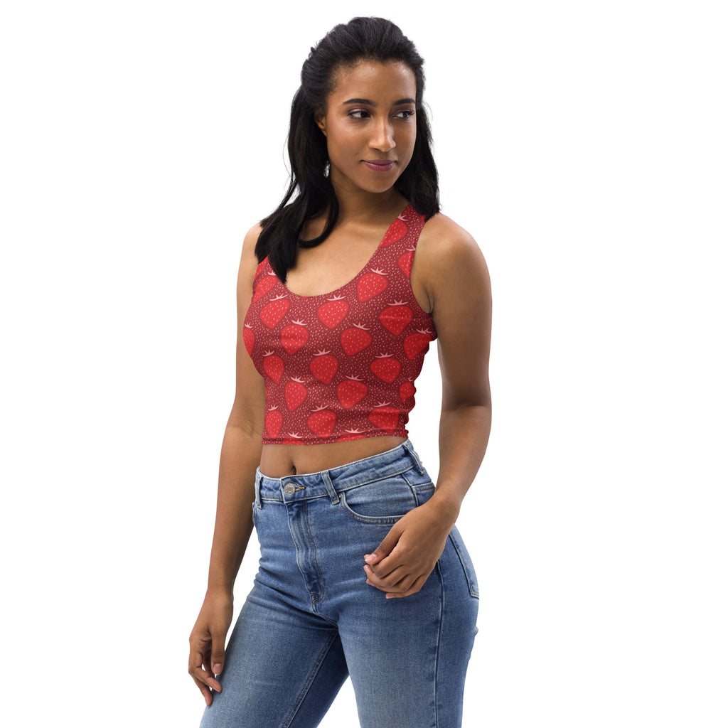 Women's Red Strawberry Buttery Soft Crop Top- Quick-Drying UPF 50+ Stretch Top