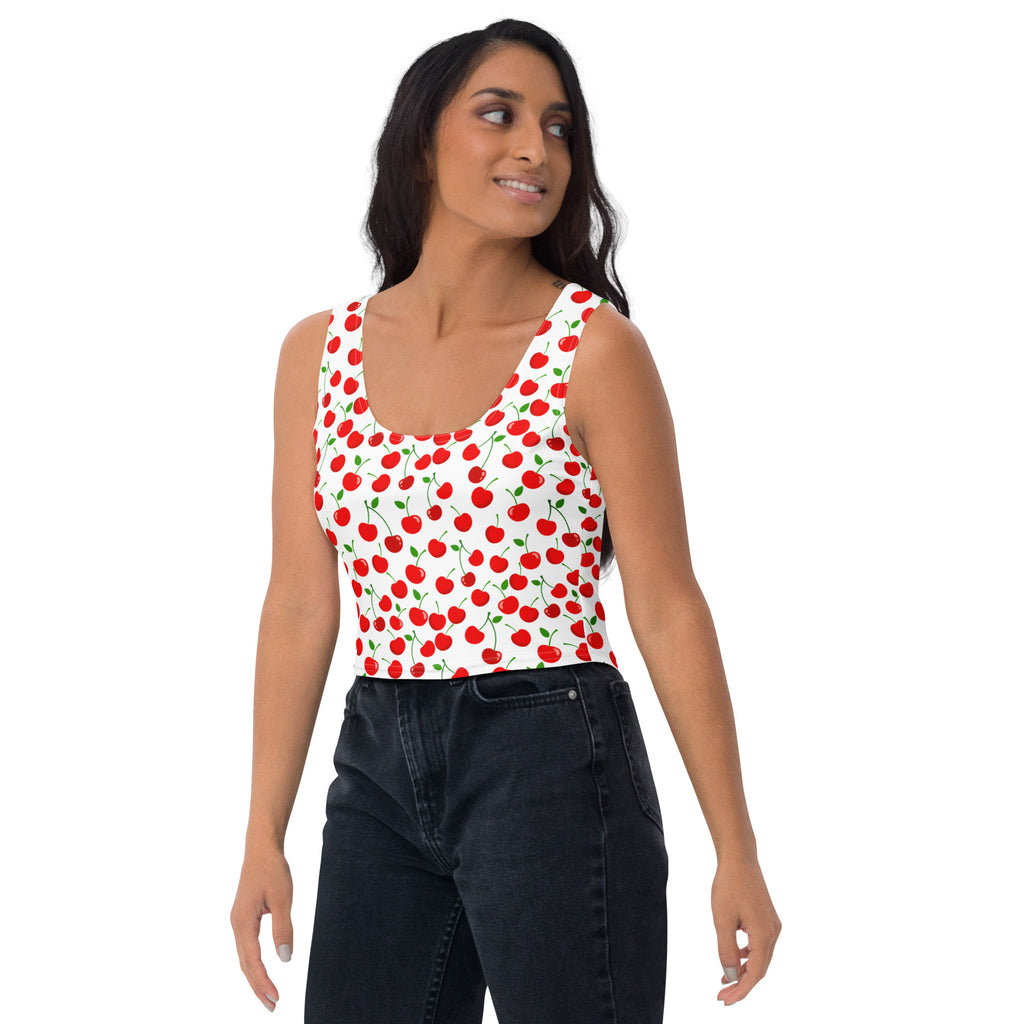 Women's Red Cherry Buttery Soft Crop Top- Quick-Drying UPF 50+ Stretch Top