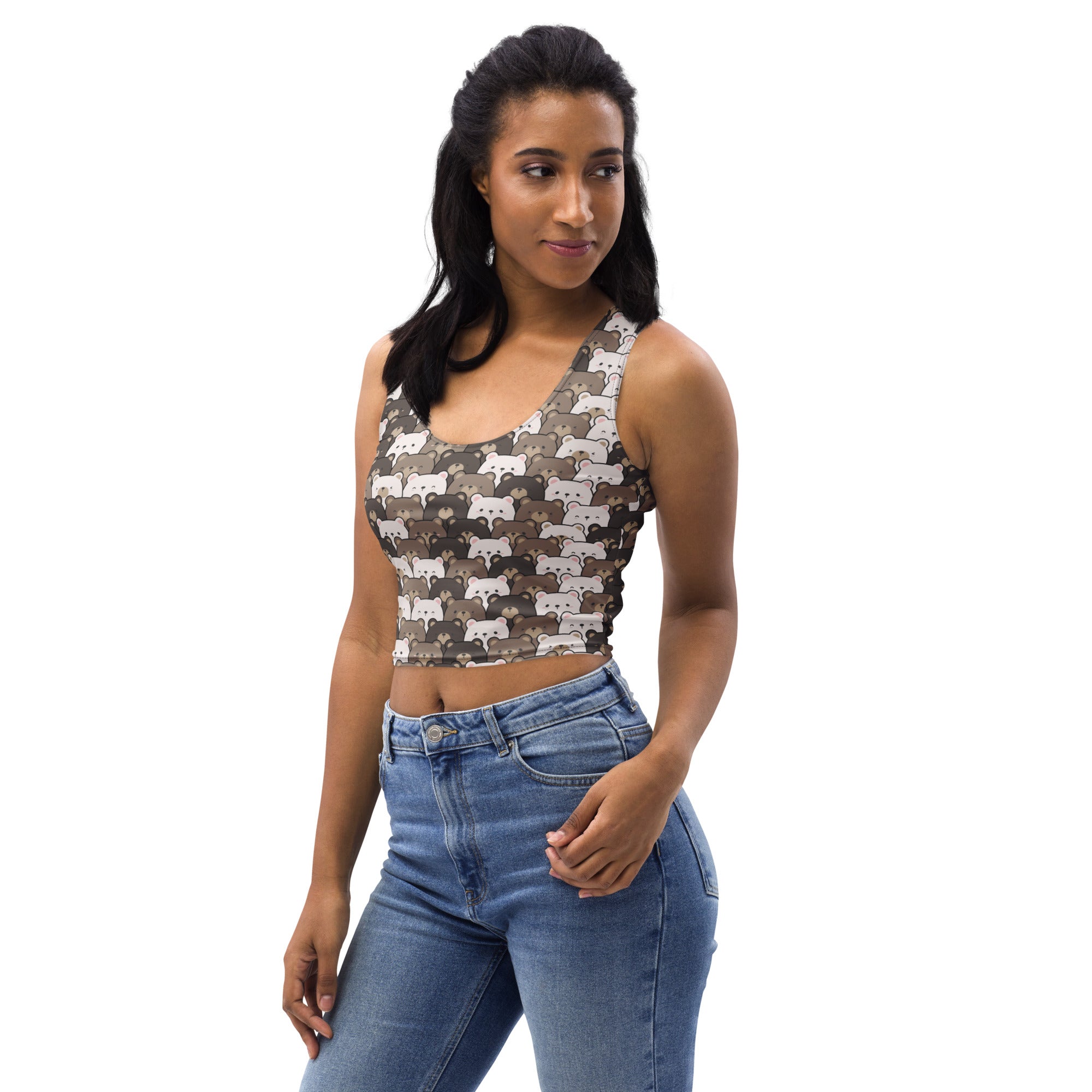 Women's Bear Themed Buttery Soft Crop Top- Quick-Drying UPF 50+ Stretch Top
