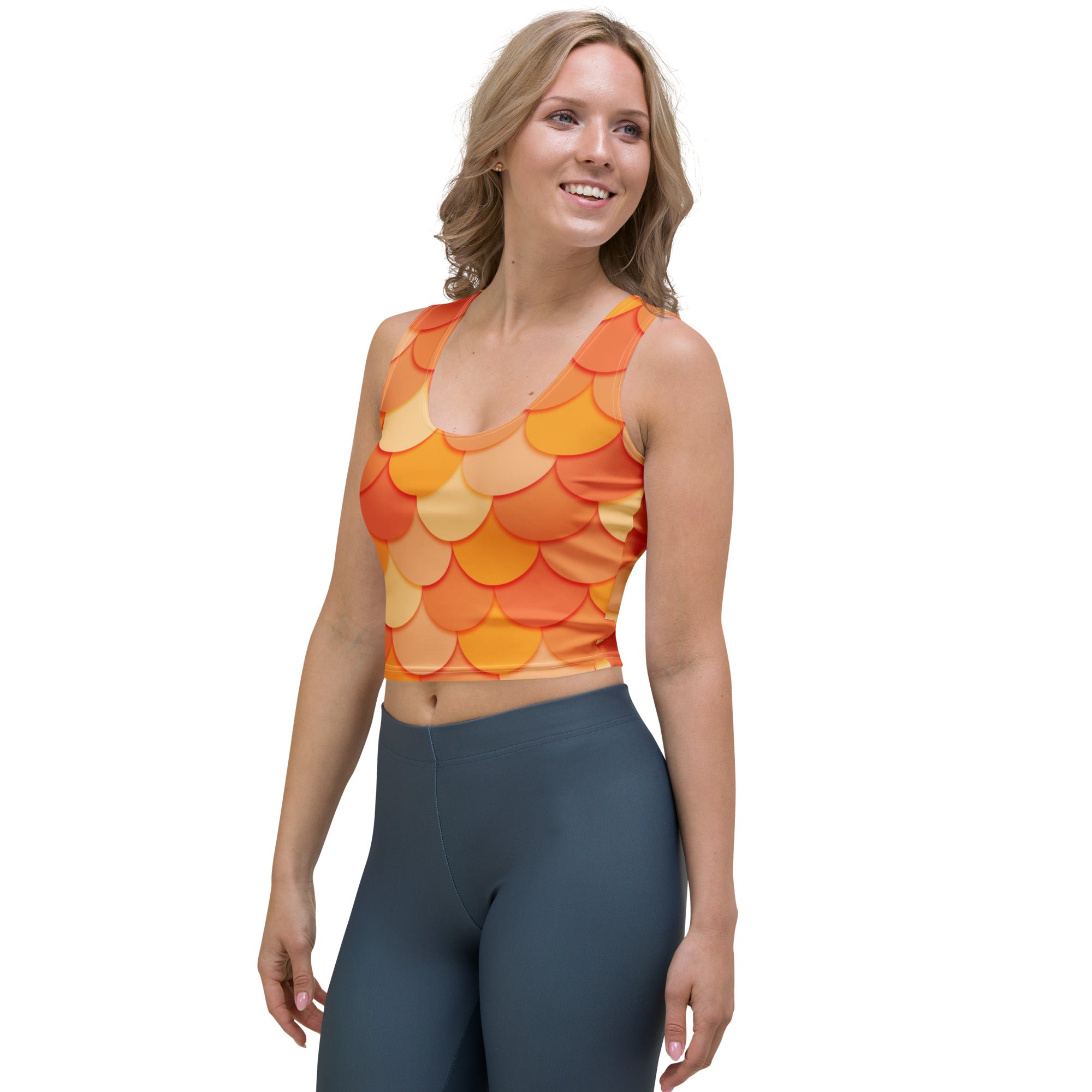 Women's Orange Mermaid Buttery Soft Crop Top- Quick-Drying UPF 50+ Stretch Top