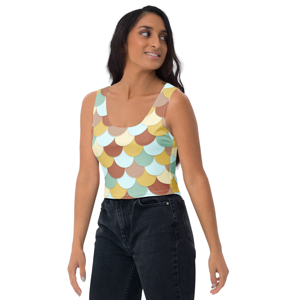 Women's Green And Brown Mermaid Buttery Soft Crop Top- Quick-Drying UPF 50+ Stretch Top