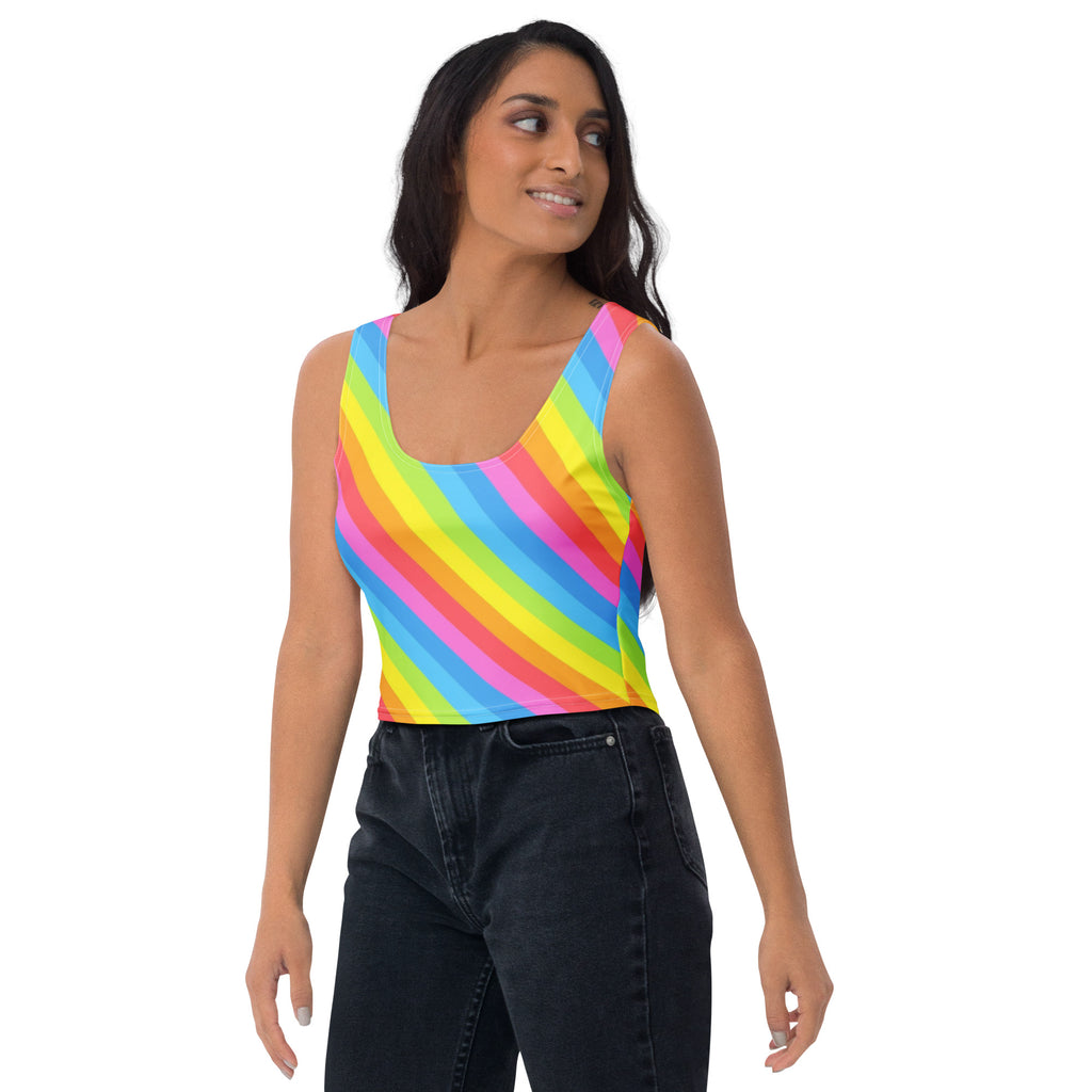 Women's Rainbow Stripe Buttery Soft Crop Top- Quick-Drying UPF 50+ Stretch Top