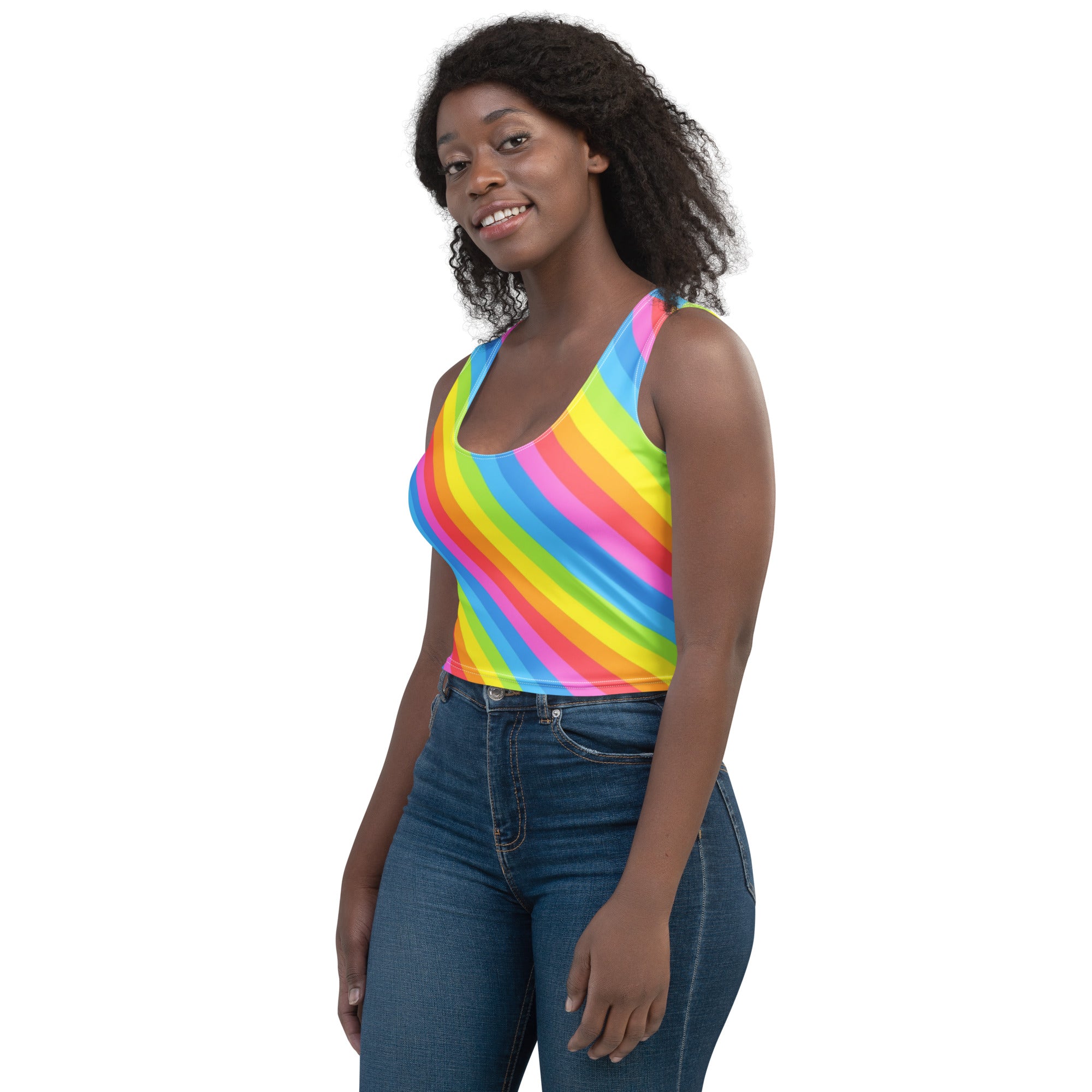 Women's Rainbow Stripe Buttery Soft Crop Top- Quick-Drying UPF 50+ Stretch Top
