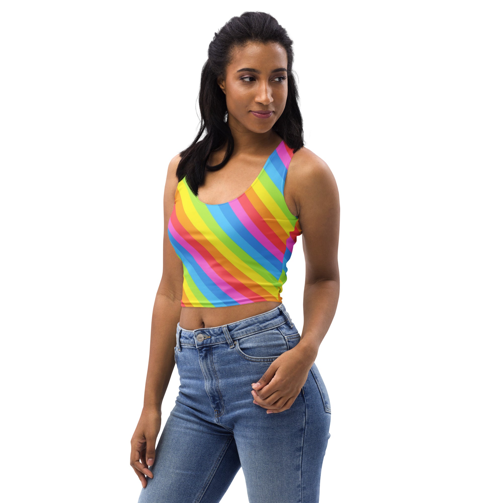 Women's Rainbow Stripe Buttery Soft Crop Top- Quick-Drying UPF 50+ Stretch Top