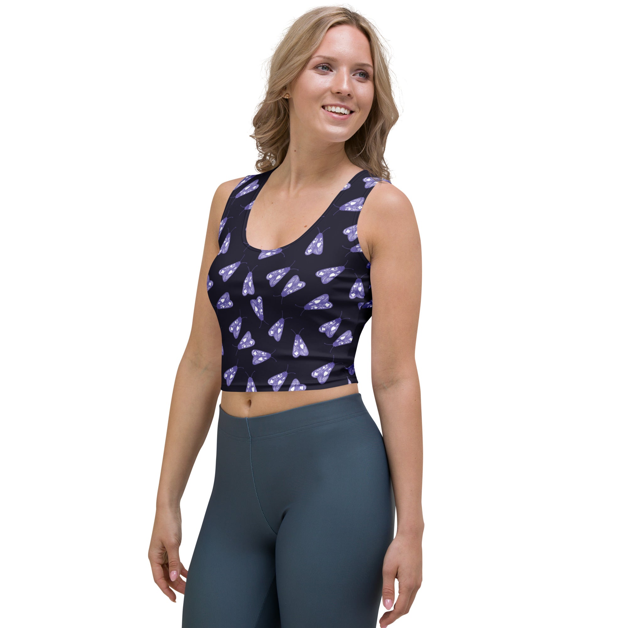 Women's Purple Moth Buttery Soft Crop Top- Quick-Drying UPF 50+ Stretch Top