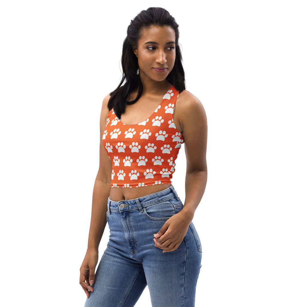 Women's Orange Paw Print Buttery Soft Crop Top- Quick-Drying UPF 50+ Stretch Top