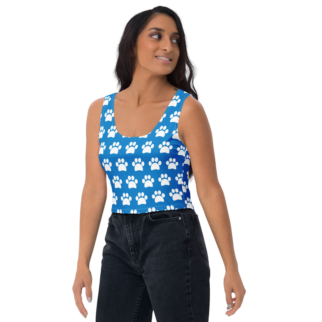 Women's Royal Blue Paw Print Buttery Soft Crop Top- Quick-Drying UPF 50+ Stretch Top