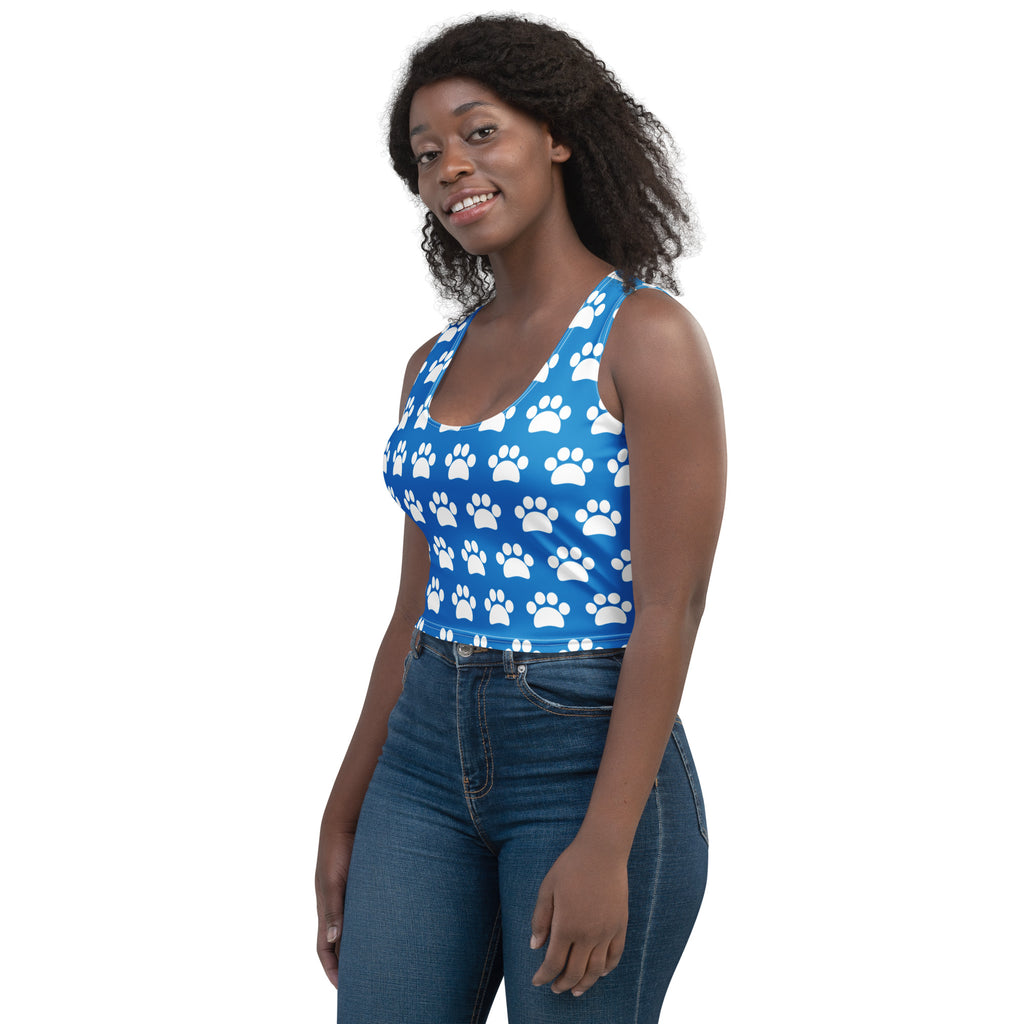 Women's Royal Blue Paw Print Buttery Soft Crop Top- Quick-Drying UPF 50+ Stretch Top