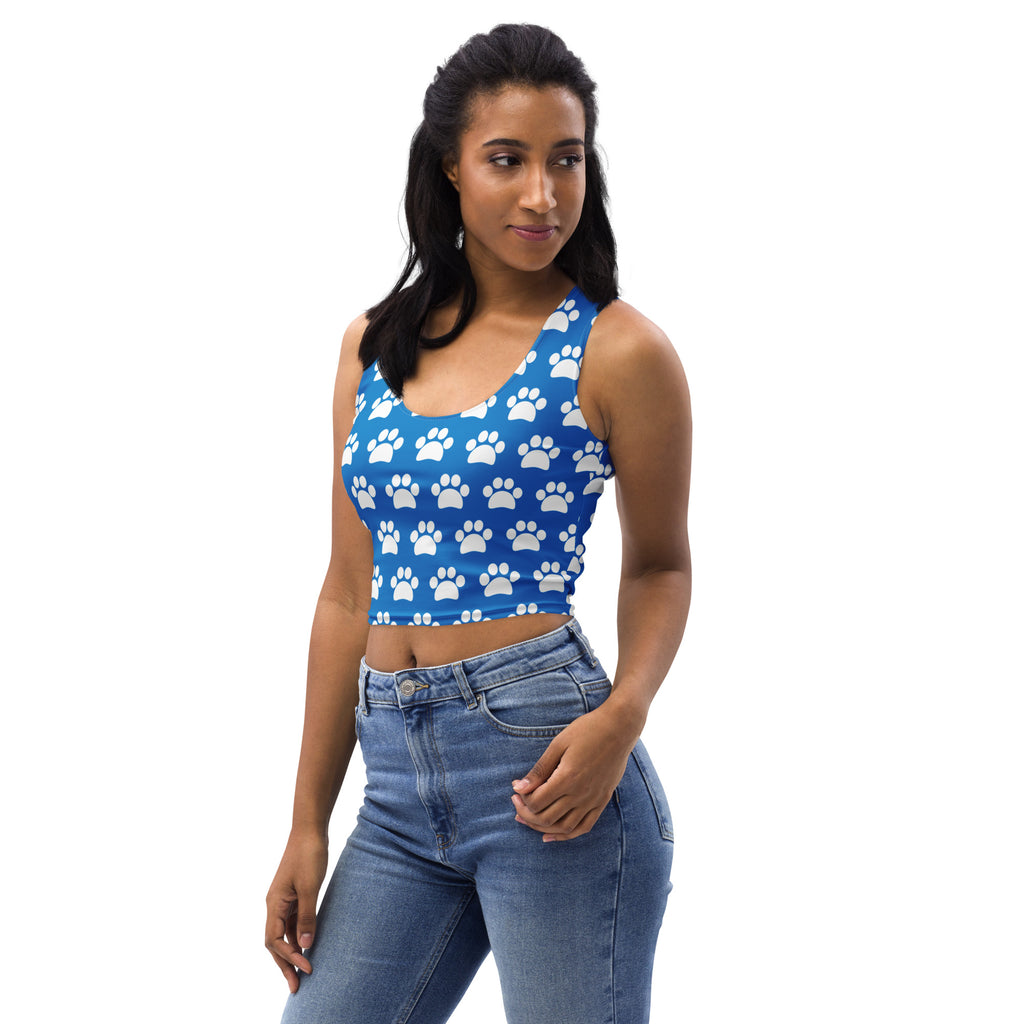 Women's Royal Blue Paw Print Buttery Soft Crop Top- Quick-Drying UPF 50+ Stretch Top