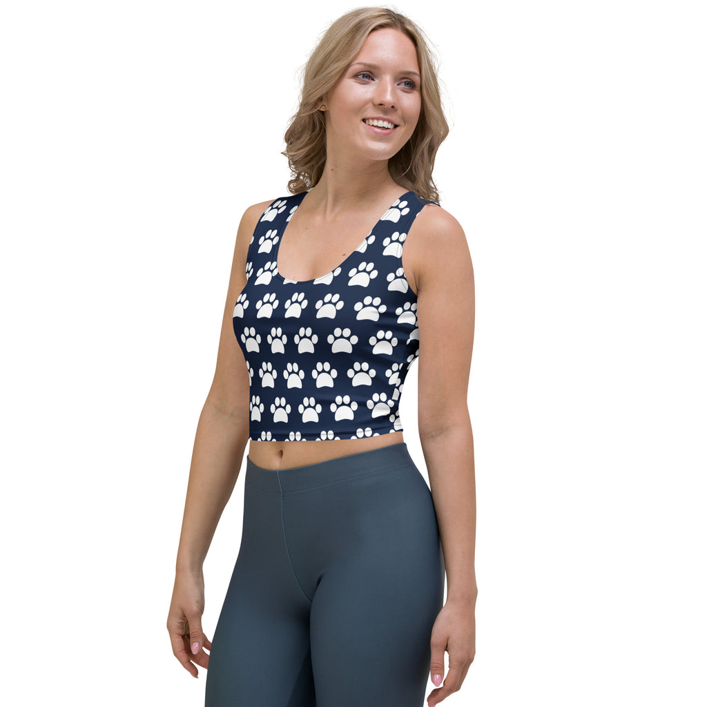 Women's Navy Paw Print Buttery Soft Crop Top- Quick-Drying UPF 50+ Stretch Top