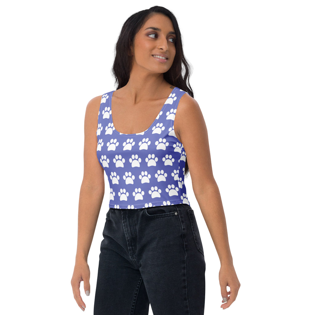 Women's Light Purple Paw Print Buttery Soft Crop Top- Quick-Drying UPF 50+ Stretch Top