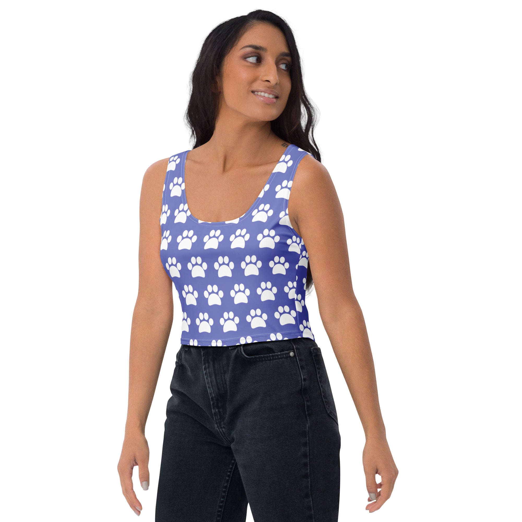 Women's Light Purple Paw Print Buttery Soft Crop Top- Quick-Drying UPF 50+ Stretch Top