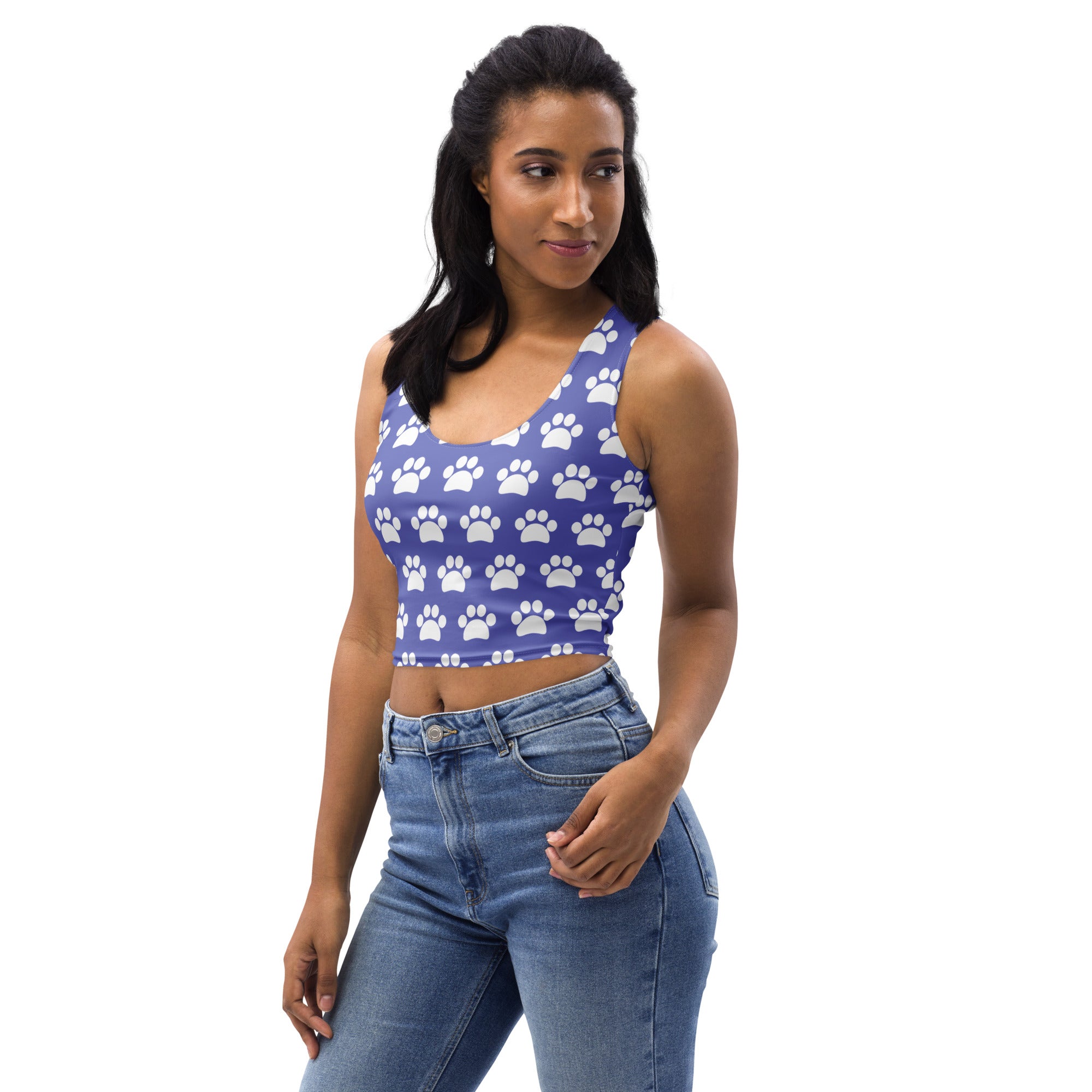 Women's Light Purple Paw Print Buttery Soft Crop Top- Quick-Drying UPF 50+ Stretch Top