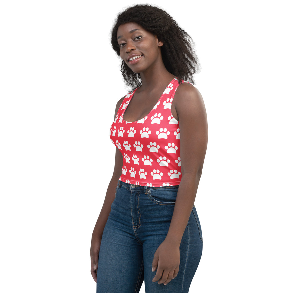 Women's Bright Pink Paw Print Buttery Soft Crop Top- Quick-Drying UPF 50+ Stretch Top