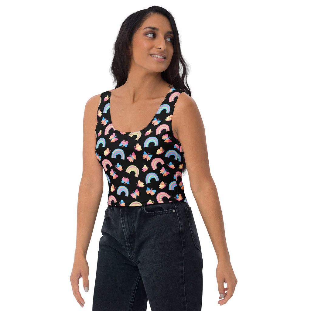 Women's Rainbow Butterfly Buttery Soft Crop Top- Quick-Drying UPF 50+ Stretch Top