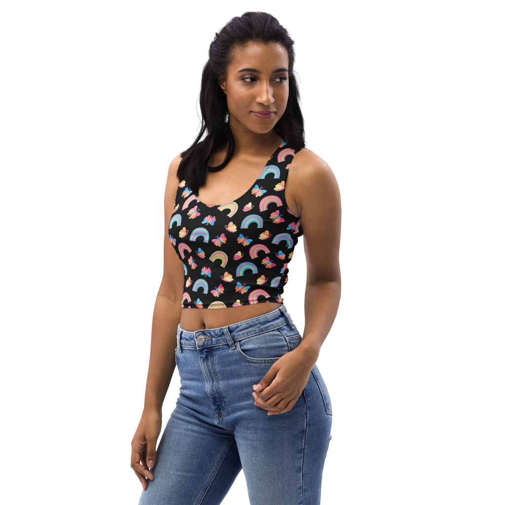 Women's Rainbow Butterfly Buttery Soft Crop Top- Quick-Drying UPF 50+ Stretch Top