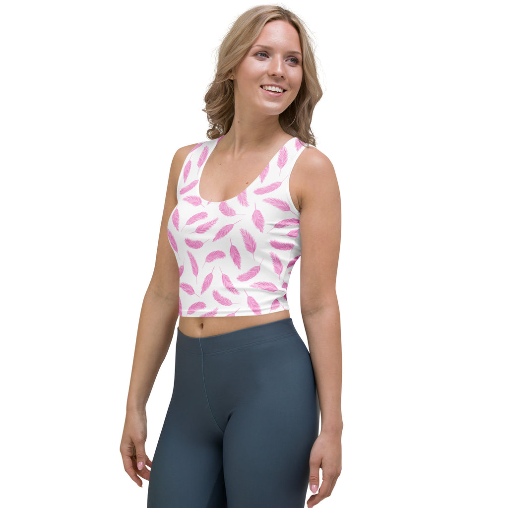 Women's Pink Flamingo Feather Buttery Soft Crop Top- Quick-Drying UPF 50+ Stretch Top