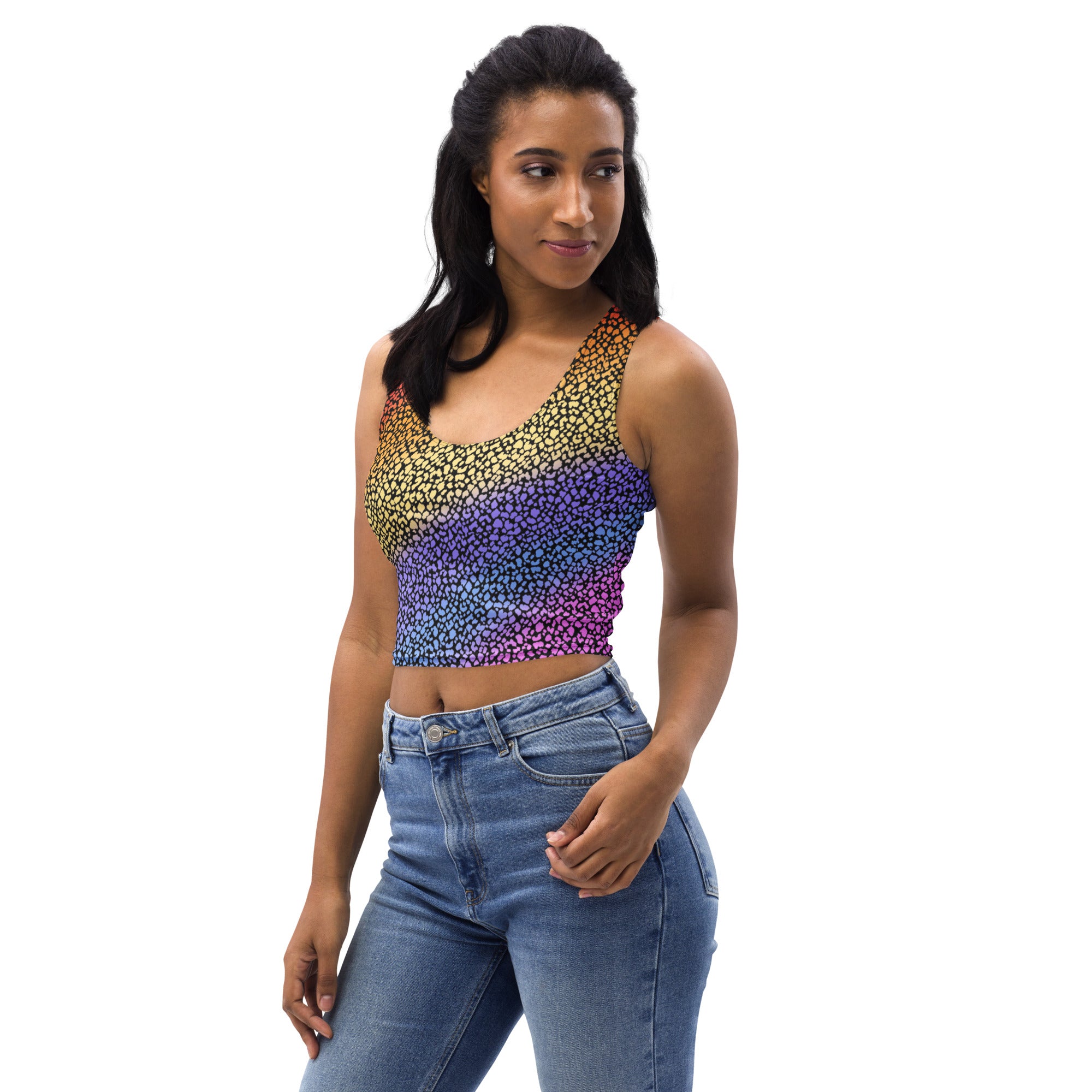 Women's Rainbow Animal Print Buttery Soft Crop Top- Quick-Drying UPF 50+ Stretch Top