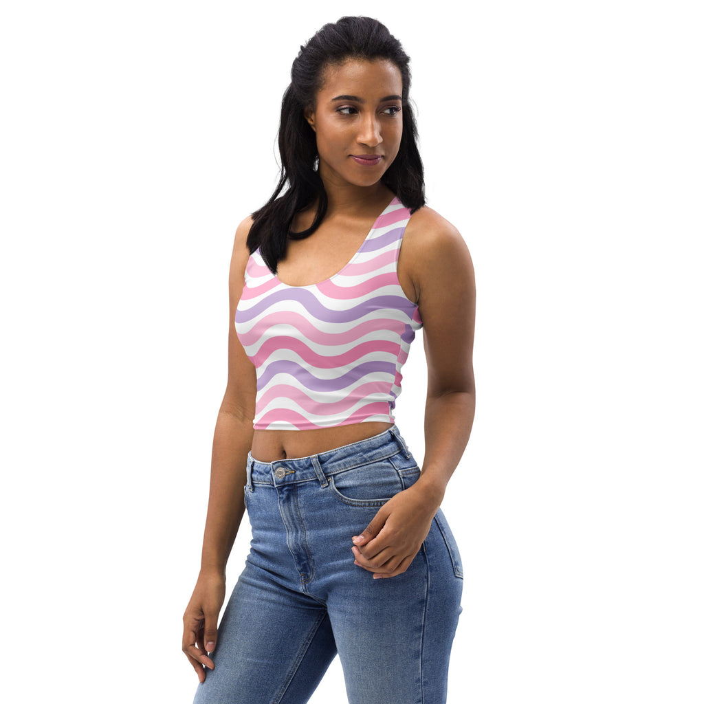 Women's Pink Wavy Stripe Buttery Soft Crop Top- Quick-Drying UPF 50+ Stretch Top