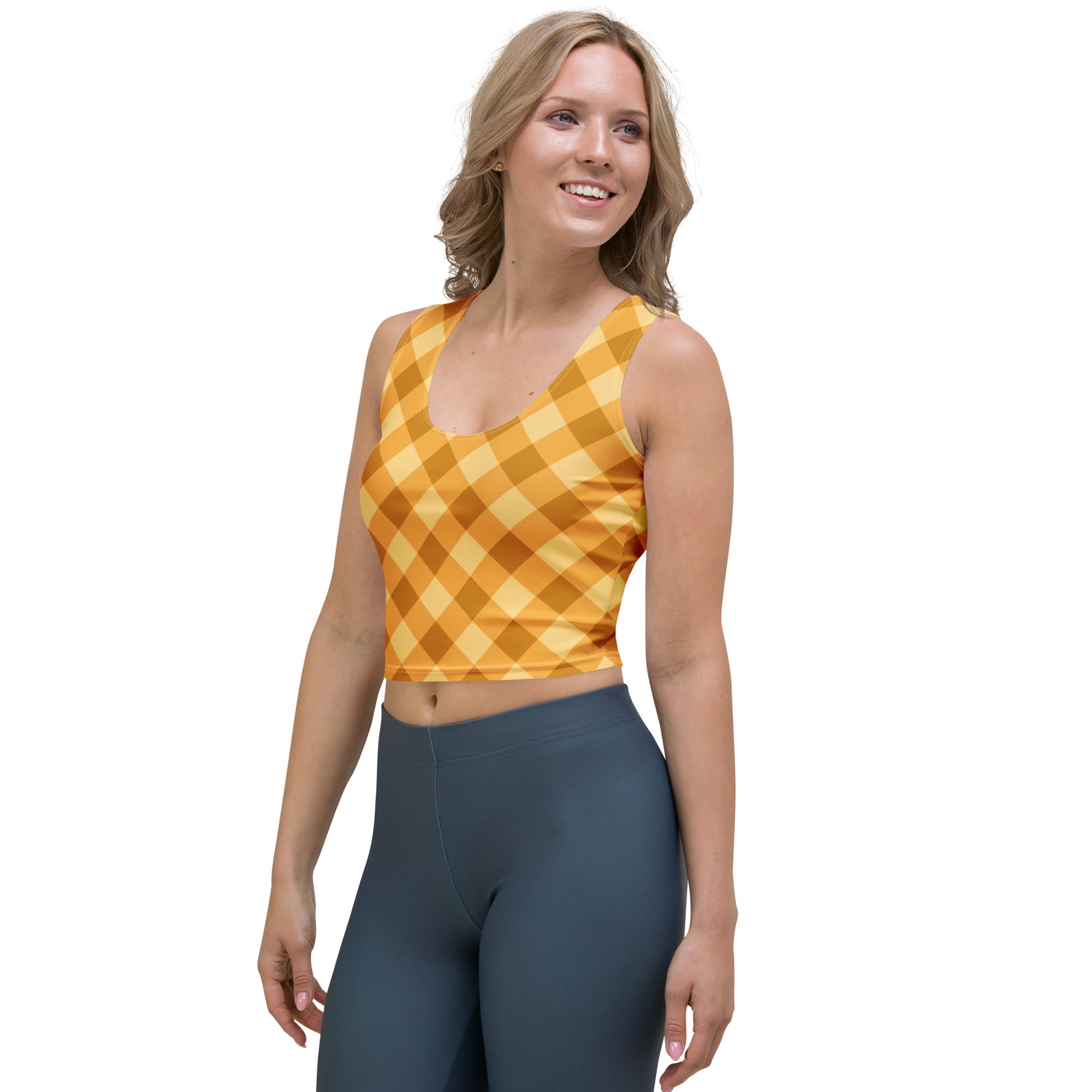 Women's Golden Plaid Buttery Soft Crop Top- Quick-Drying UPF 50+ Stretch Top