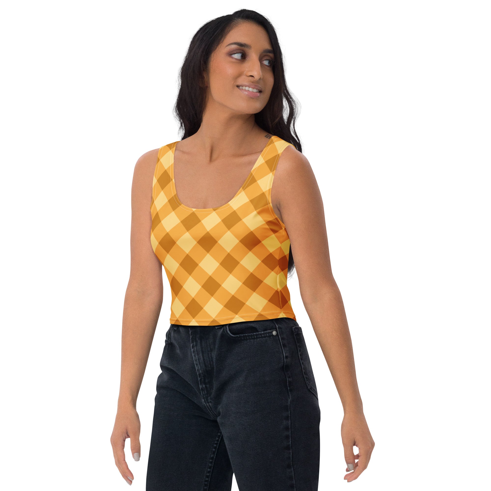 Women's Golden Plaid Buttery Soft Crop Top- Quick-Drying UPF 50+ Stretch Top