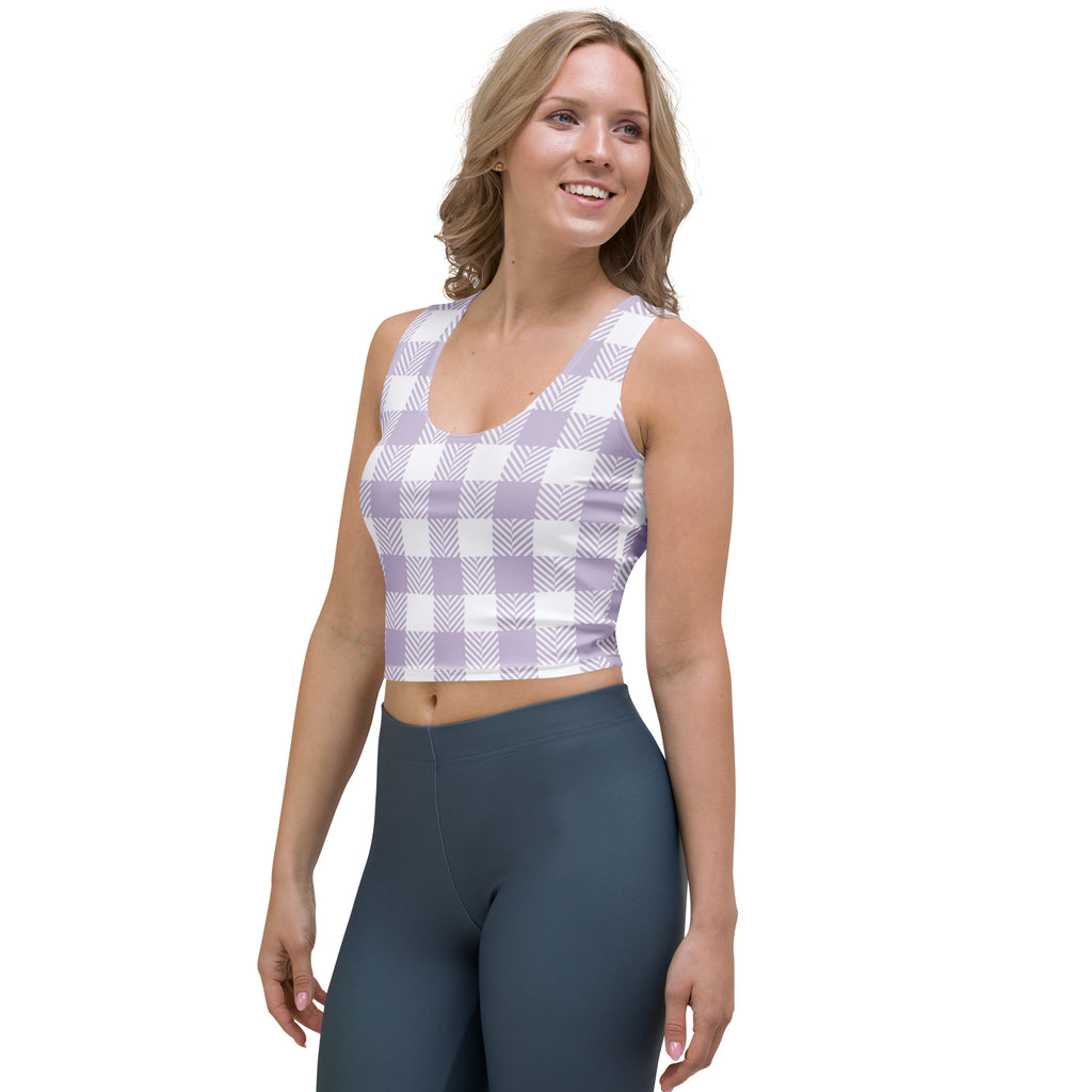 Women's Purple Plaid Buttery Soft Crop Top- Quick-Drying UPF 50+ Stretch Top