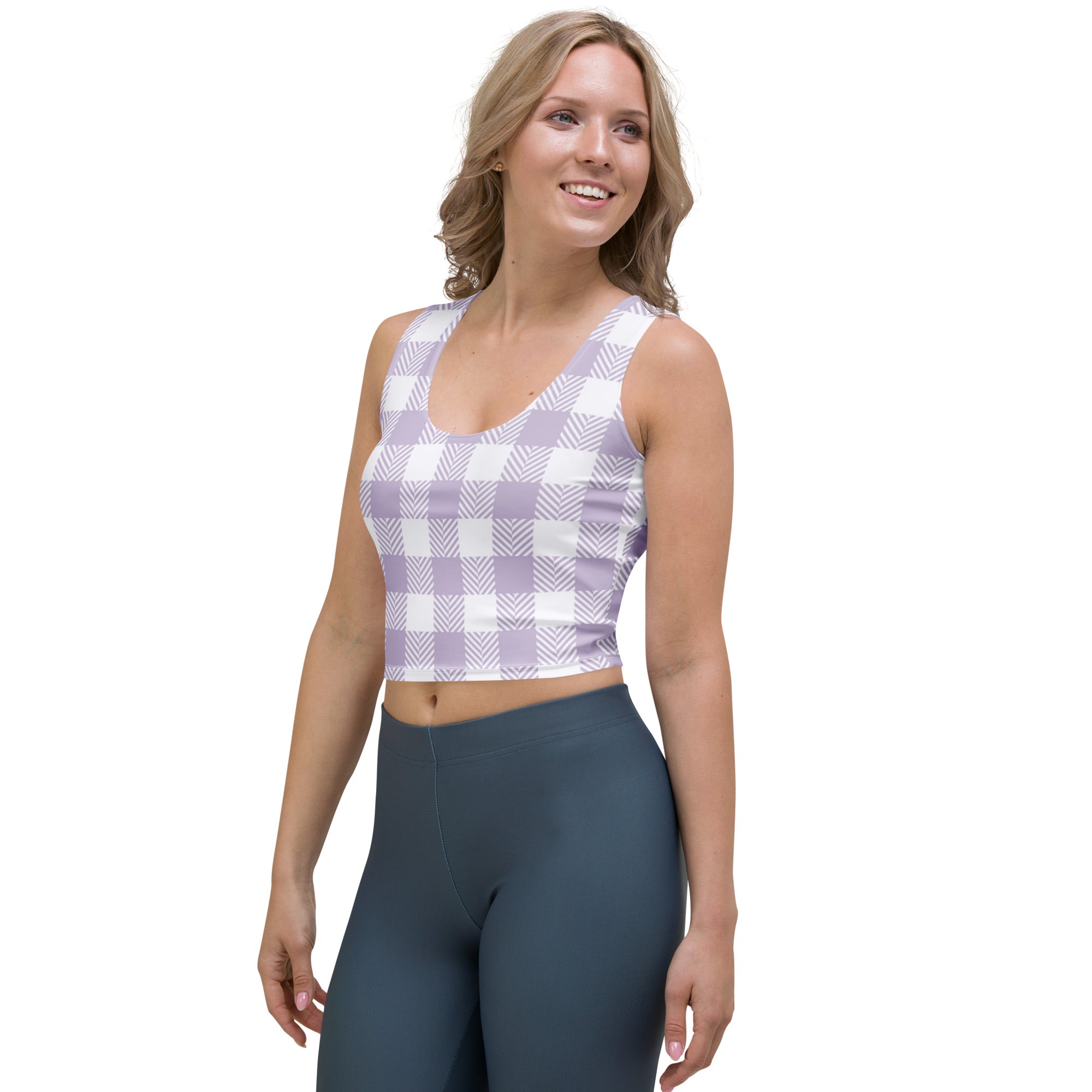 Women's Purple Plaid Buttery Soft Crop Top- Quick-Drying UPF 50+ Stretch Top
