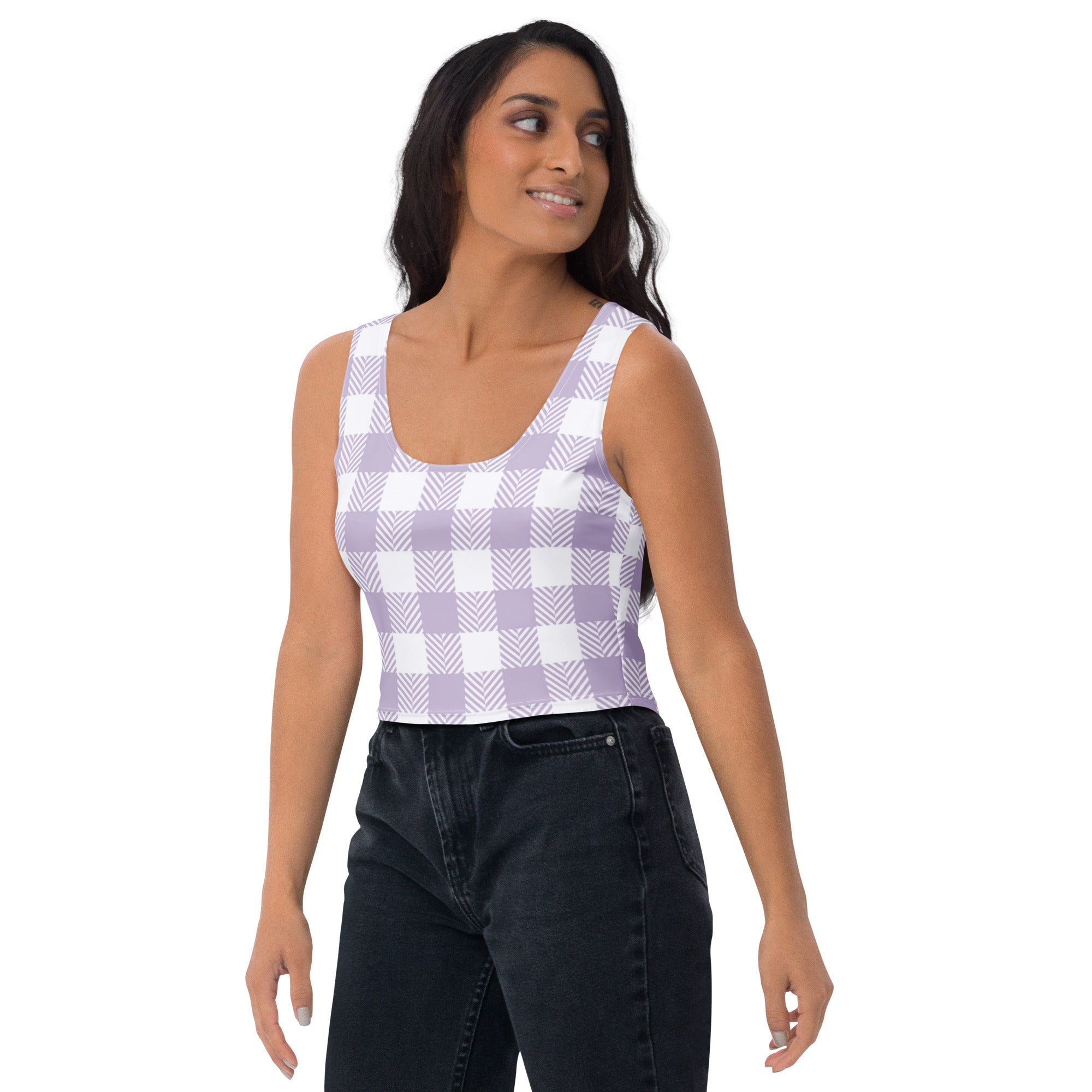 Women's Purple Plaid Buttery Soft Crop Top- Quick-Drying UPF 50+ Stretch Top