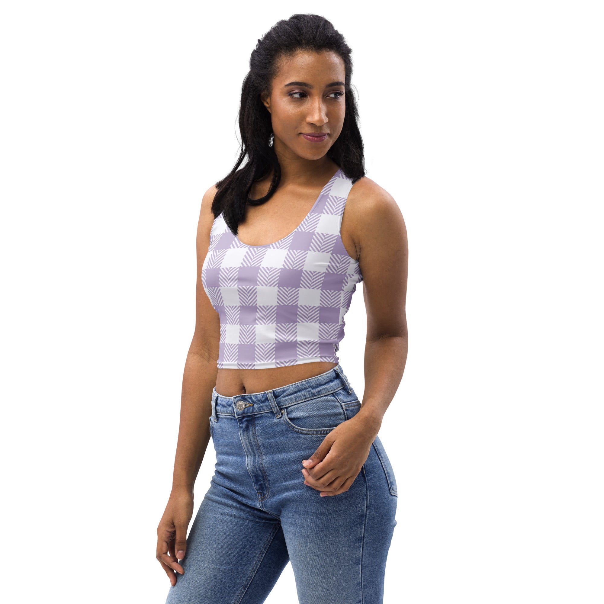 Women's Purple Plaid Buttery Soft Crop Top- Quick-Drying UPF 50+ Stretch Top