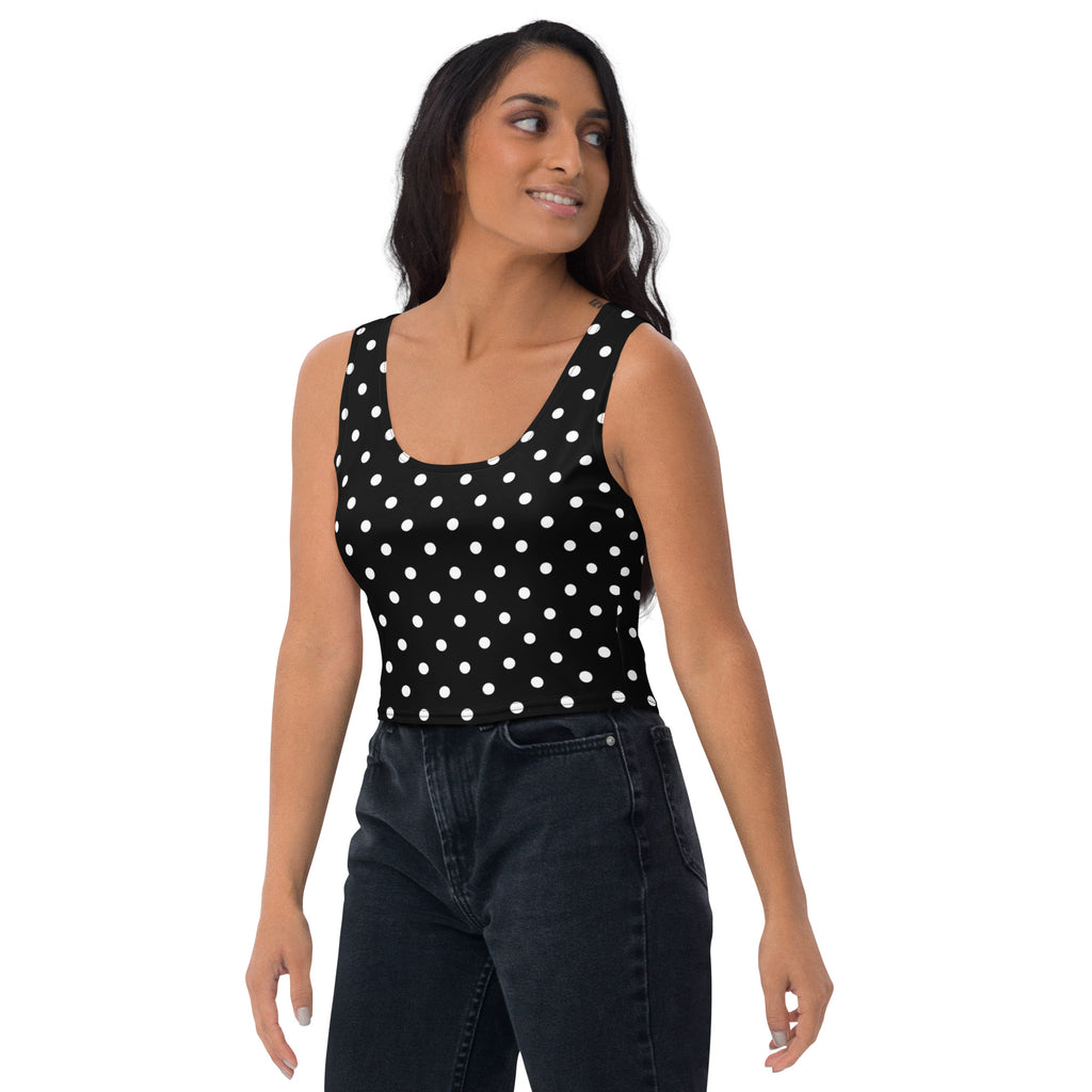 Women's Black Polka Dot Buttery Soft Crop Top- Quick-Drying UPF 50+ Stretch Top