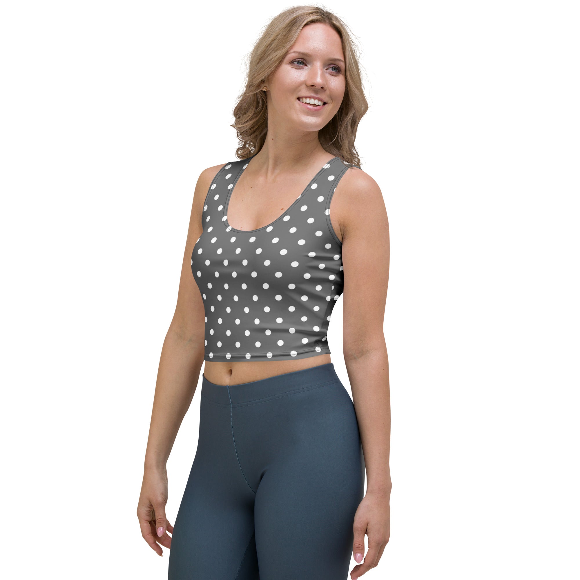 Women's Gray Polka Dot Buttery Soft Crop Top- Quick-Drying UPF 50+ Stretch Top