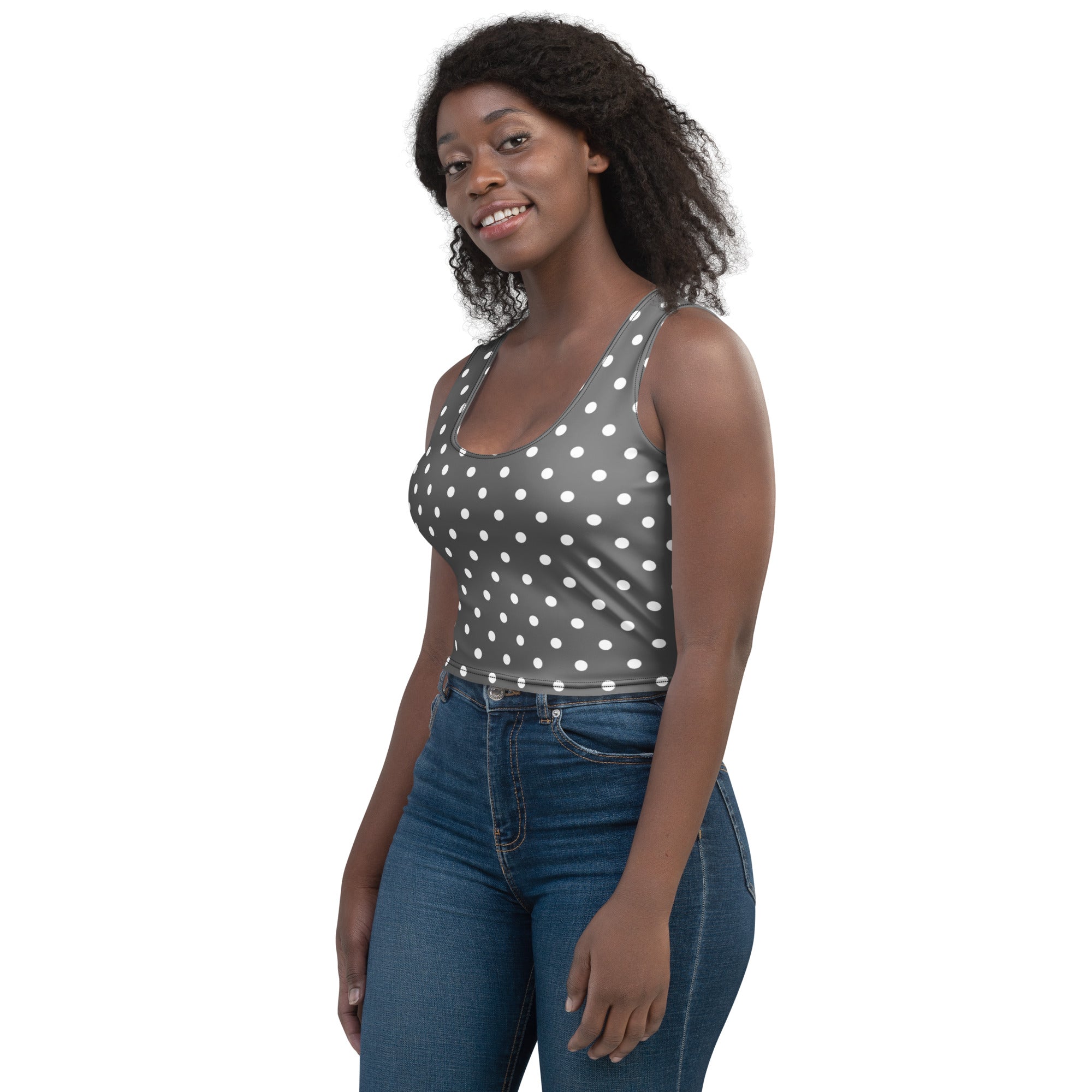 Women's Gray Polka Dot Buttery Soft Crop Top- Quick-Drying UPF 50+ Stretch Top