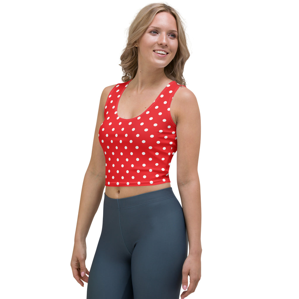 Women's Red Polka Dot Buttery Soft Crop Top- Quick-Drying UPF 50+ Stretch Top