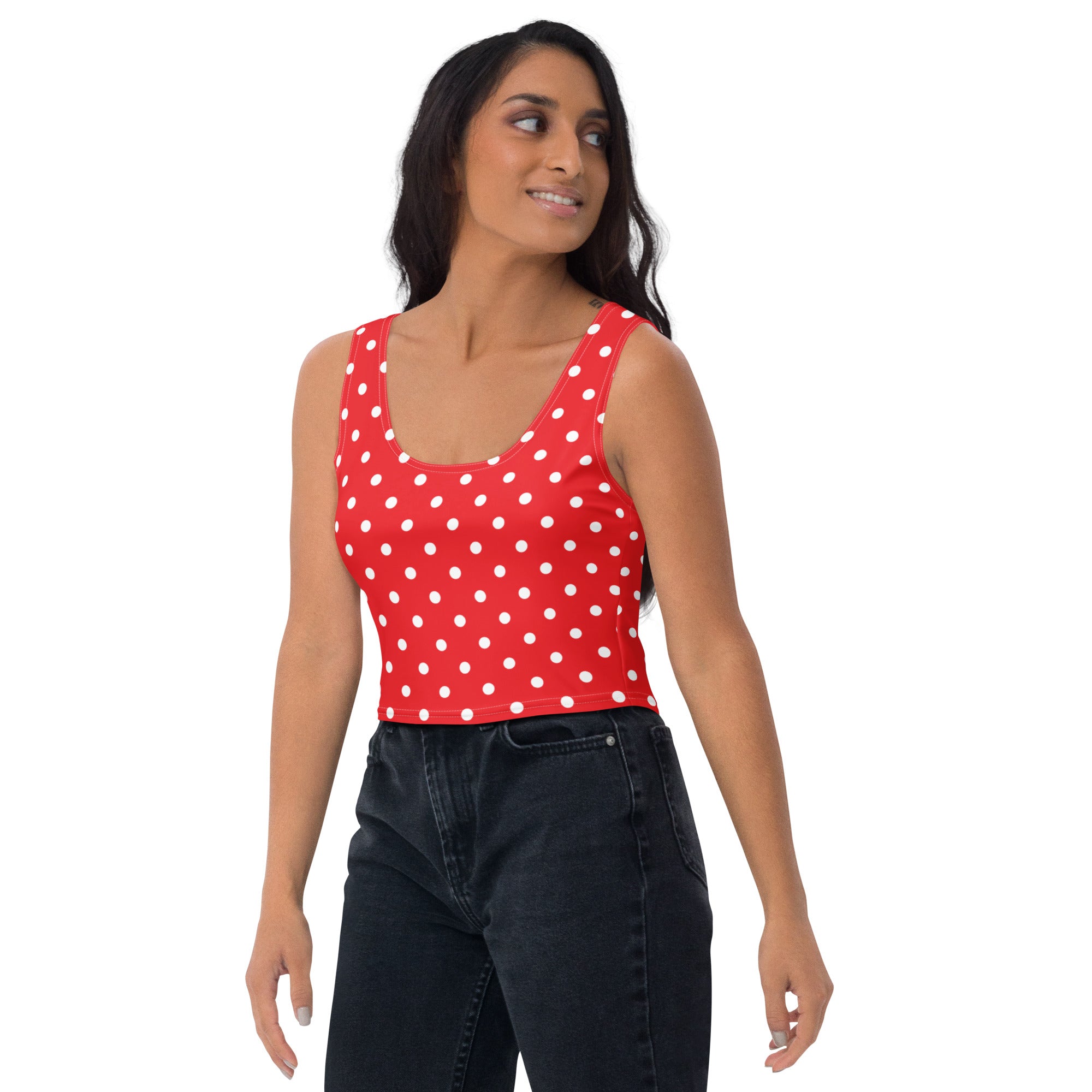 Women's Red Polka Dot Buttery Soft Crop Top- Quick-Drying UPF 50+ Stretch Top