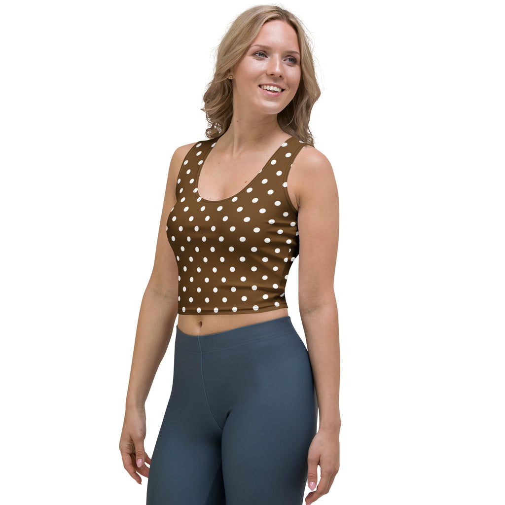 Women's Brown Polka Dot Buttery Soft Crop Top- Quick-Drying UPF 50+ Stretch Top