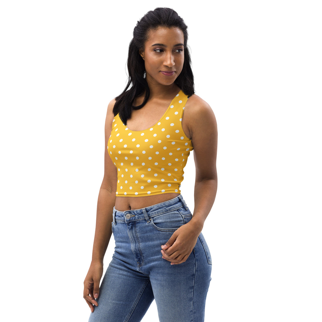 Women's Yellow Polka Dot Buttery Soft Crop Top- Quick-Drying UPF 50+ Stretch Top